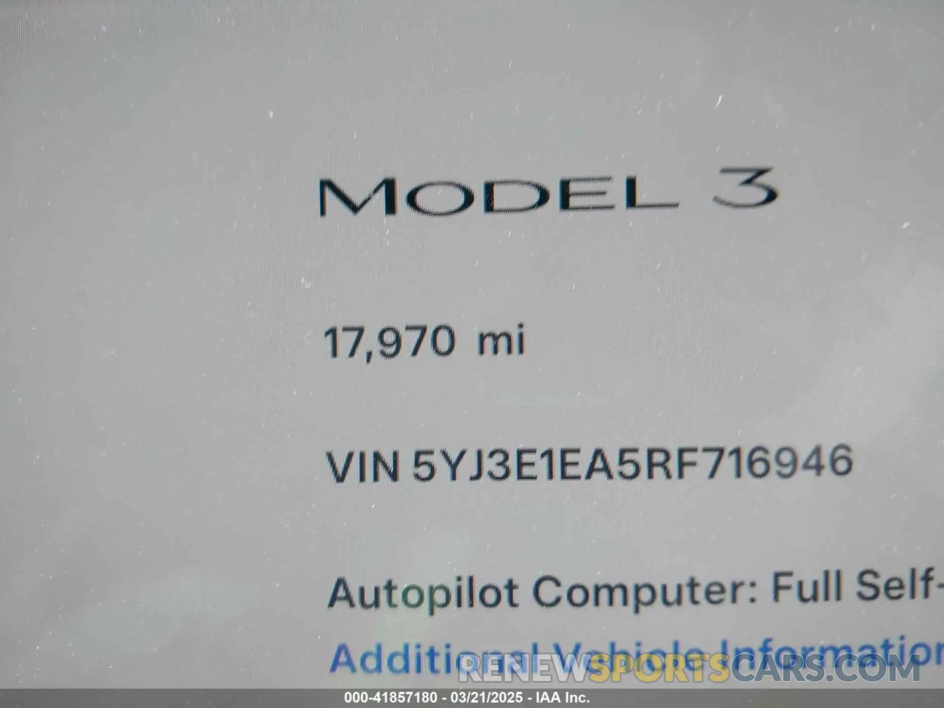 16 Photograph of a damaged car 5YJ3E1EA5RF716946 TESLA MODEL 3 2024