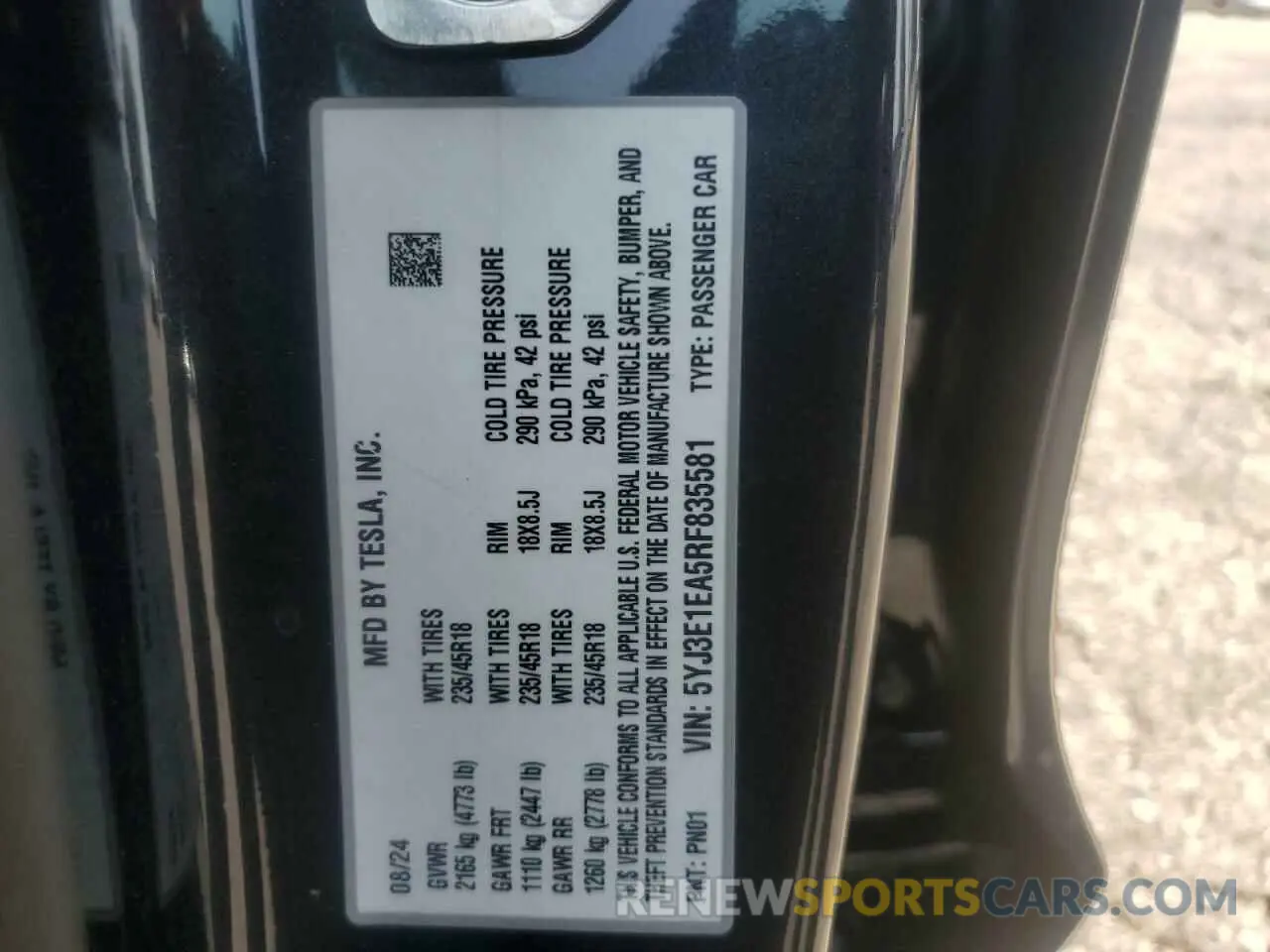 13 Photograph of a damaged car 5YJ3E1EA5RF835581 TESLA MODEL 3 2024