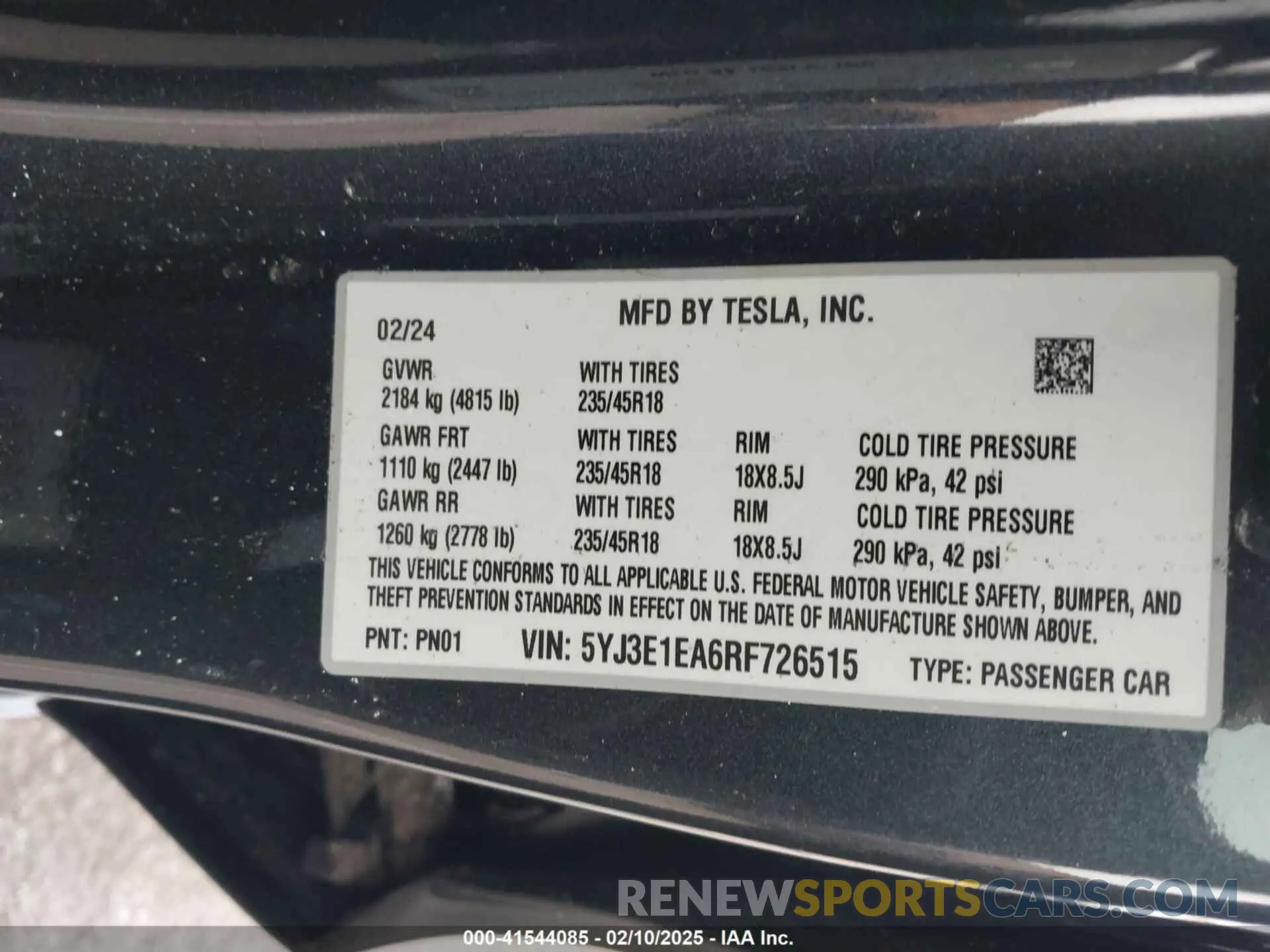9 Photograph of a damaged car 5YJ3E1EA6RF726515 TESLA MODEL 3 2024