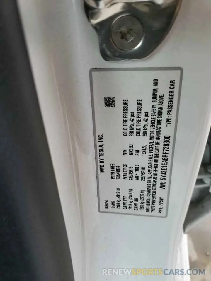 14 Photograph of a damaged car 5YJ3E1EA6RF728300 TESLA MODEL 3 2024