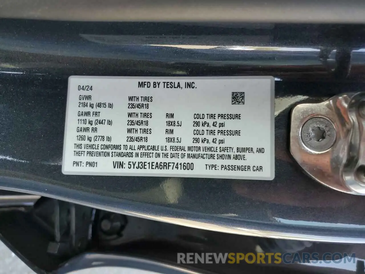 13 Photograph of a damaged car 5YJ3E1EA6RF741600 TESLA MODEL 3 2024