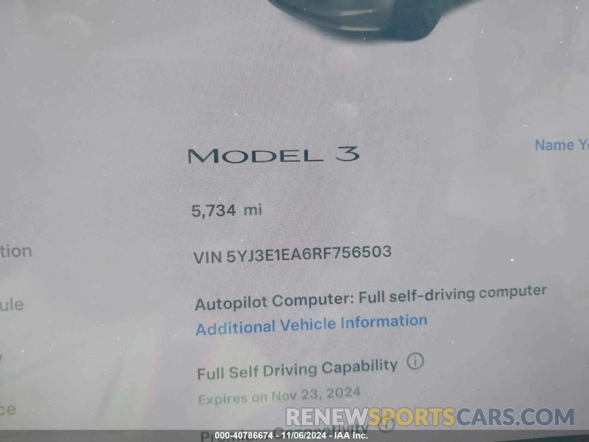 14 Photograph of a damaged car 5YJ3E1EA6RF756503 TESLA MODEL 3 2024