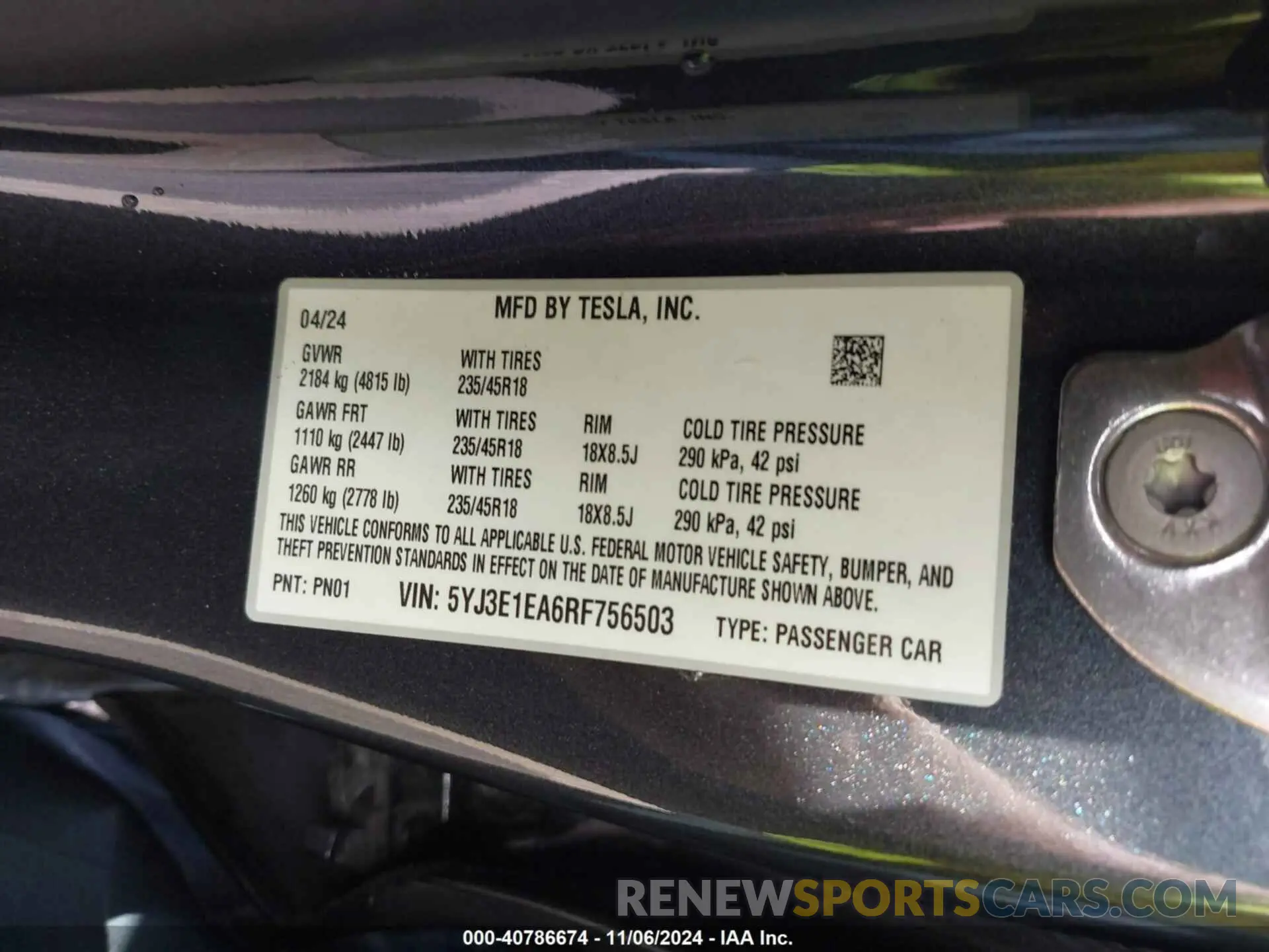 9 Photograph of a damaged car 5YJ3E1EA6RF756503 TESLA MODEL 3 2024
