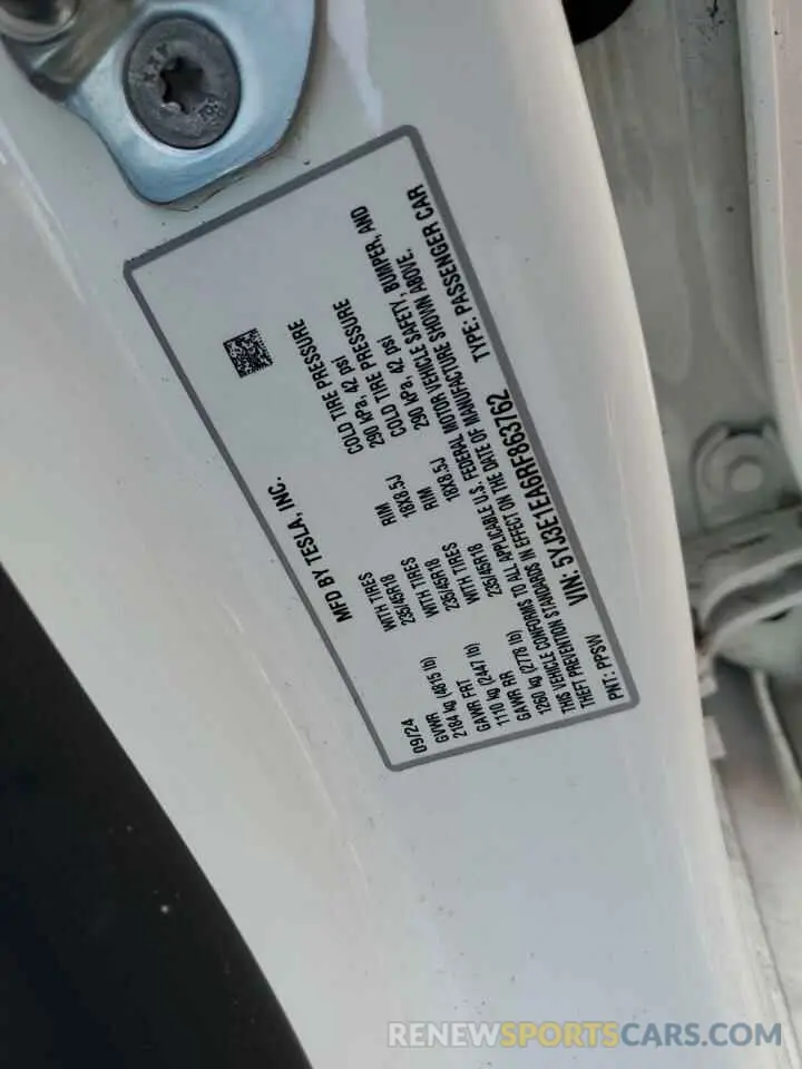 14 Photograph of a damaged car 5YJ3E1EA6RF863762 TESLA MODEL 3 2024