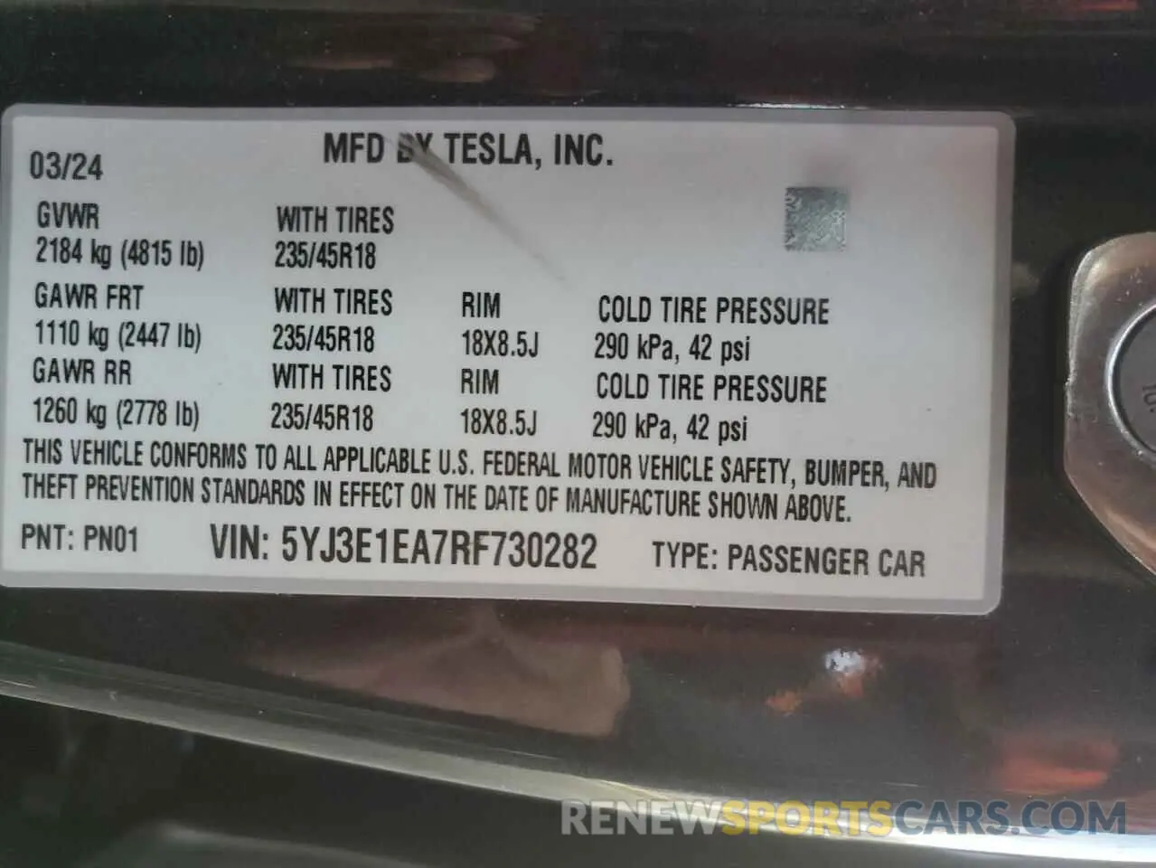 13 Photograph of a damaged car 5YJ3E1EA7RF730282 TESLA MODEL 3 2024