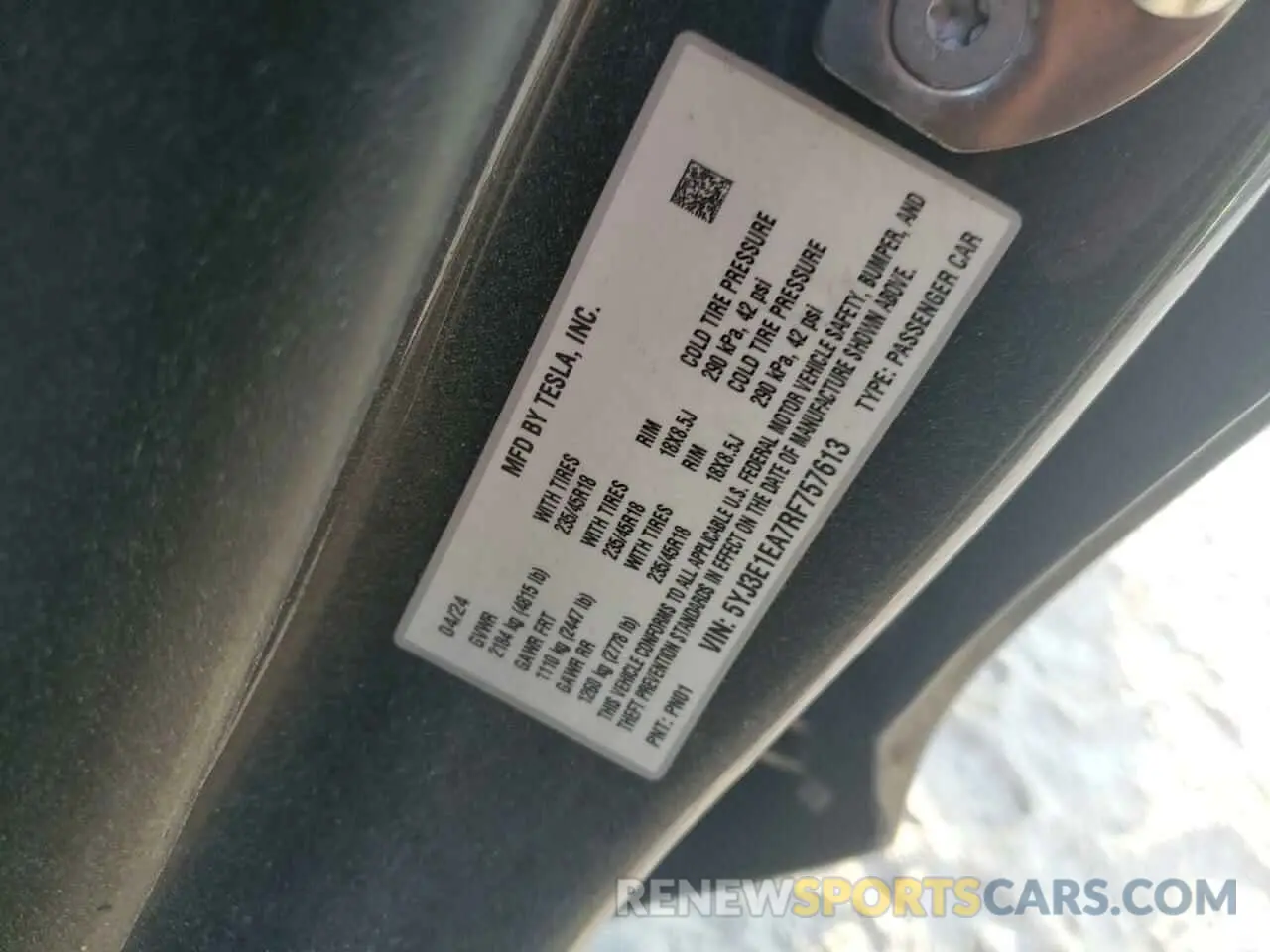 13 Photograph of a damaged car 5YJ3E1EA7RF757613 TESLA MODEL 3 2024