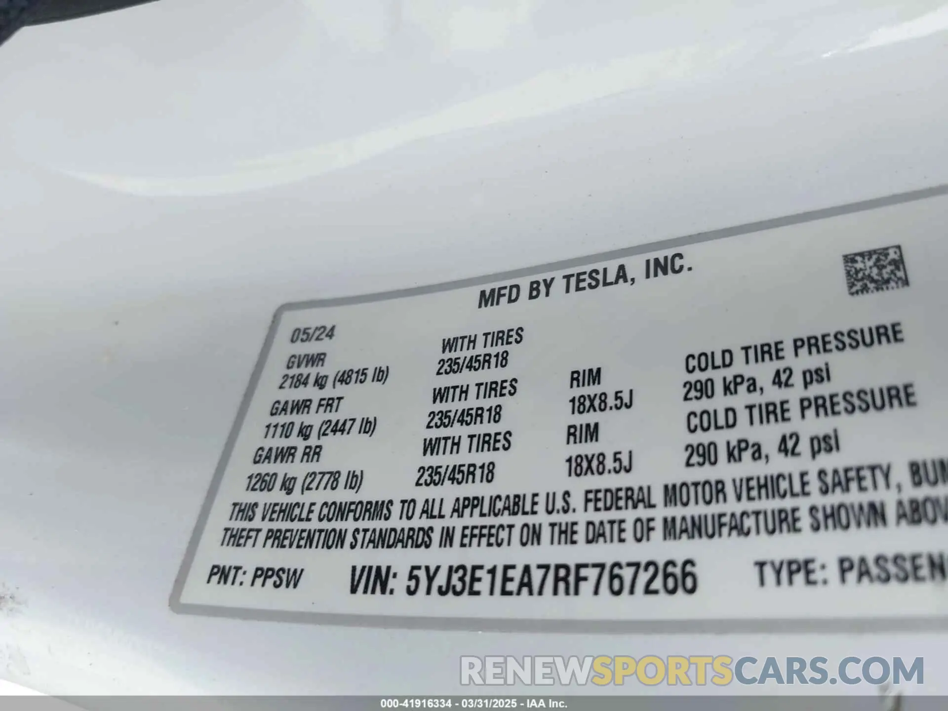 9 Photograph of a damaged car 5YJ3E1EA7RF767266 TESLA MODEL 3 2024