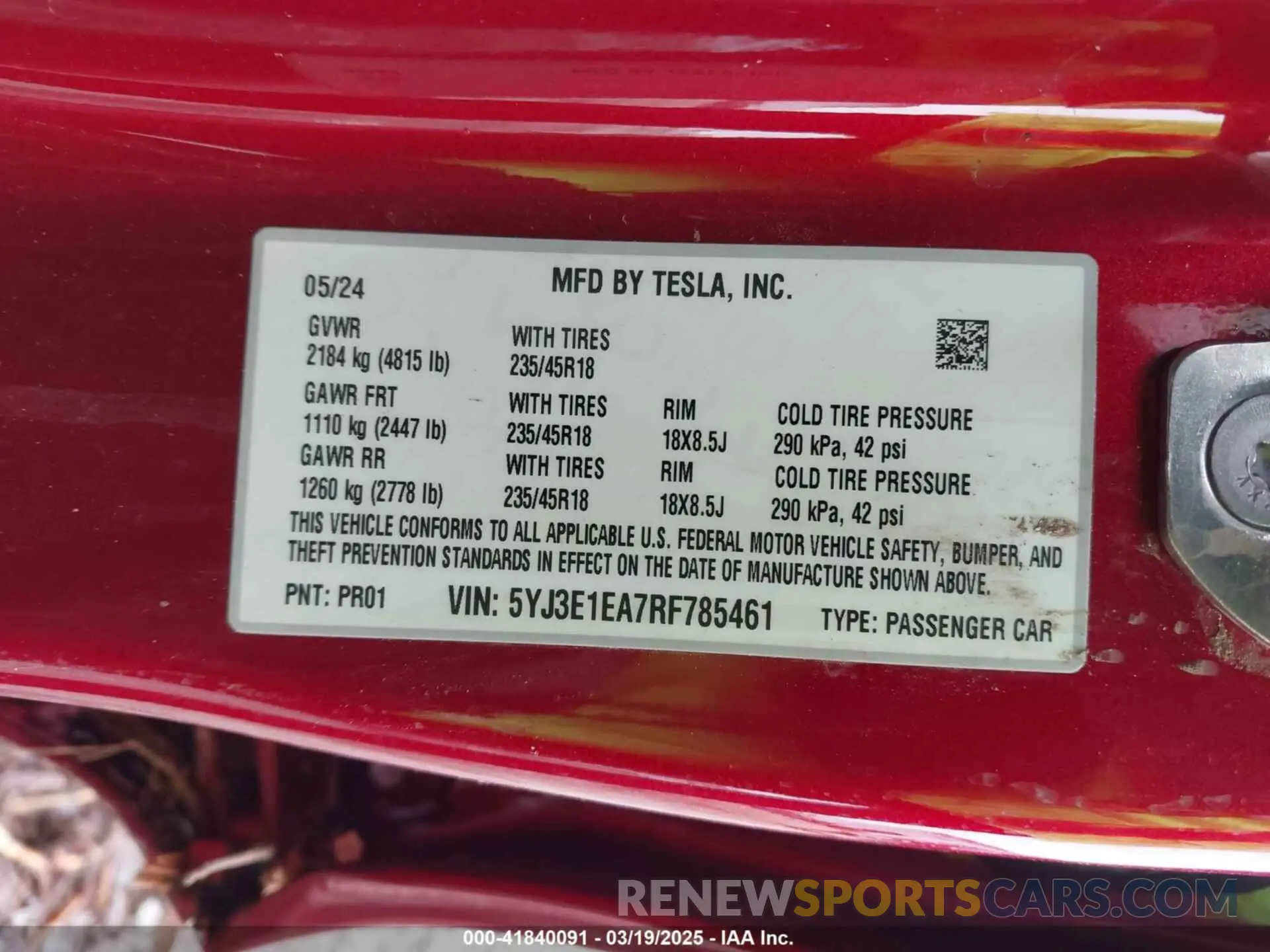 9 Photograph of a damaged car 5YJ3E1EA7RF785461 TESLA MODEL 3 2024
