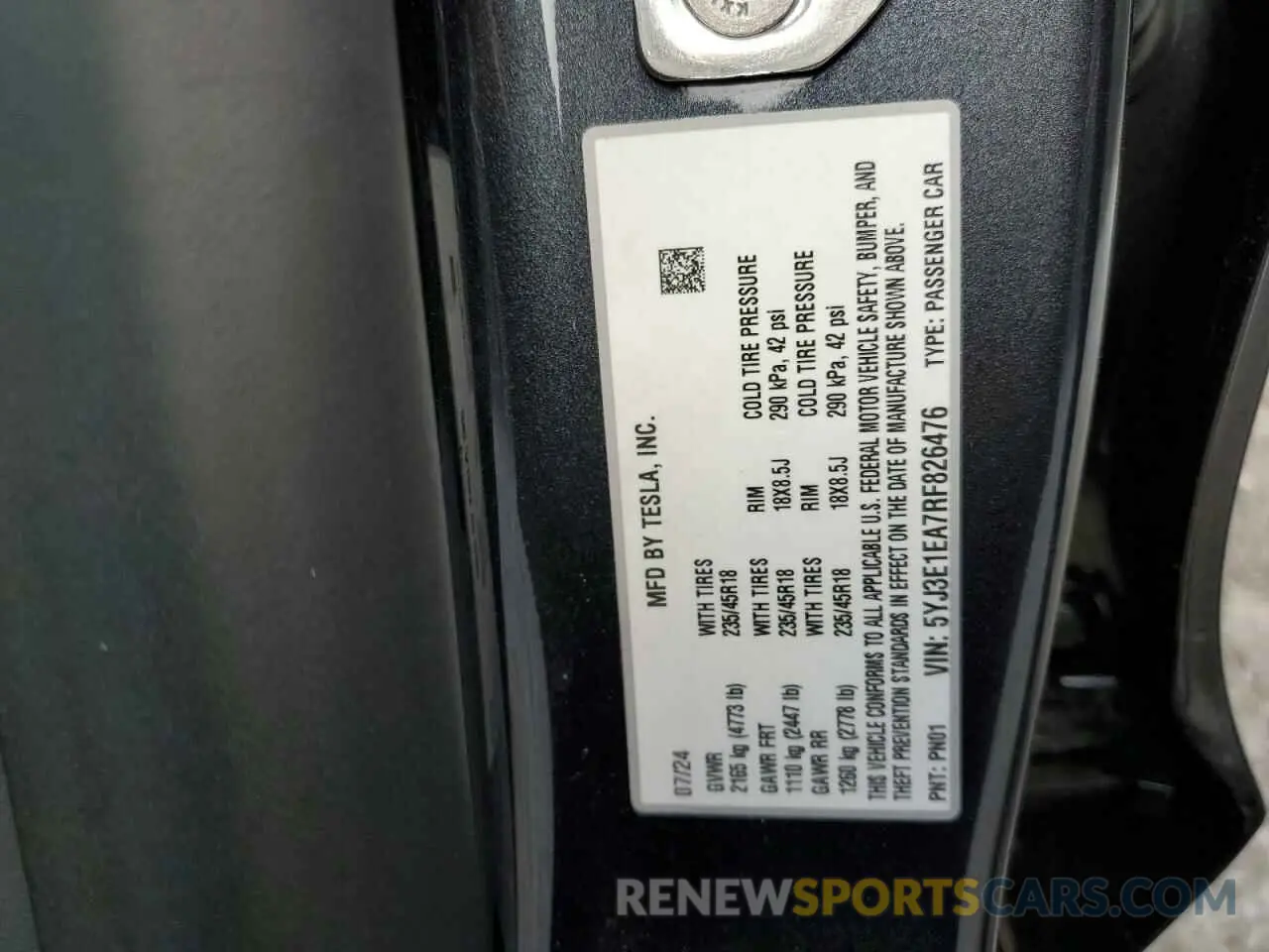 14 Photograph of a damaged car 5YJ3E1EA7RF826476 TESLA MODEL 3 2024