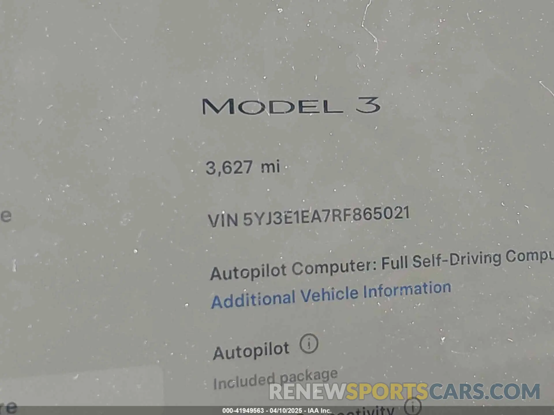 7 Photograph of a damaged car 5YJ3E1EA7RF865021 TESLA MODEL 3 2024