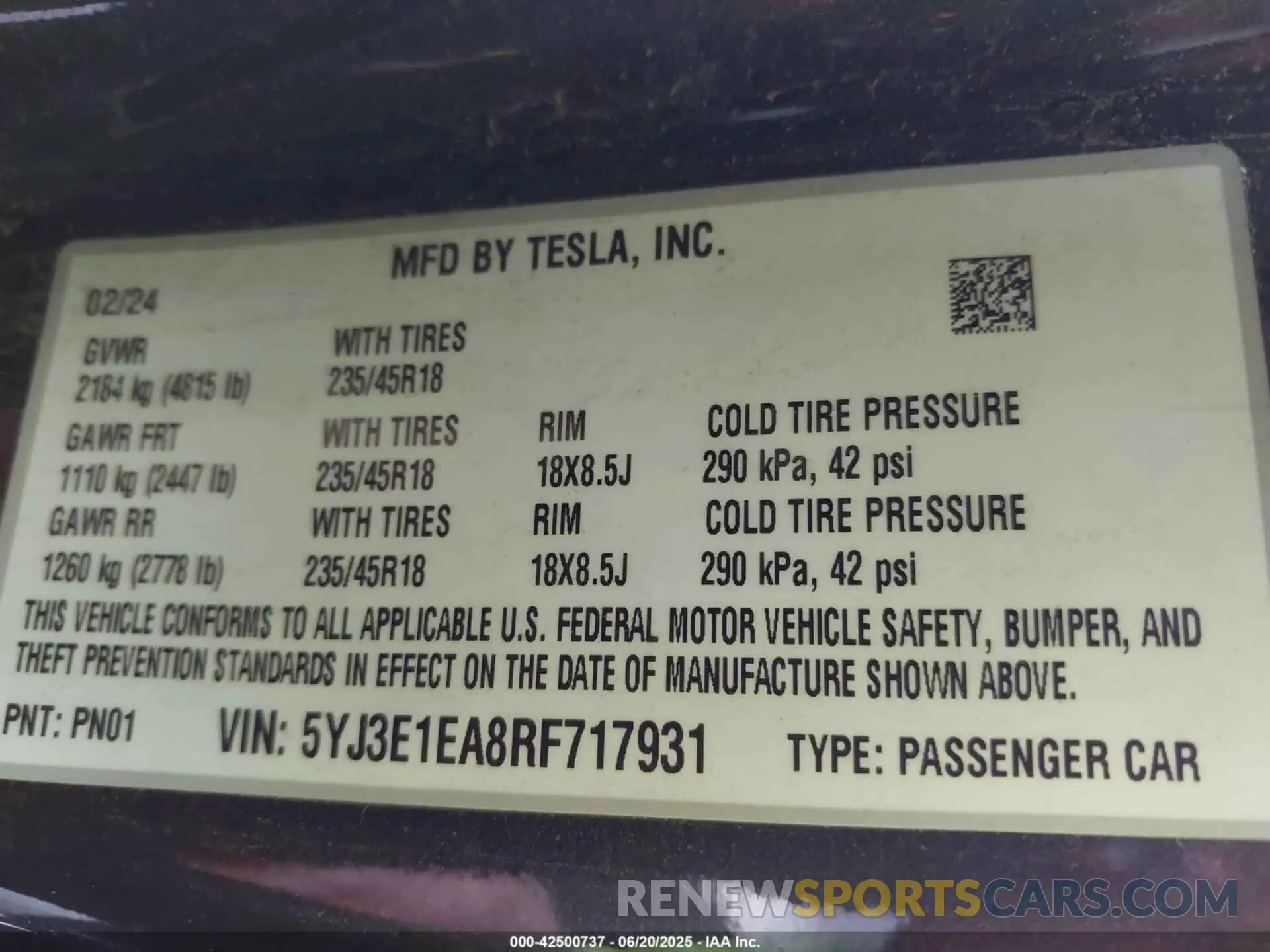 9 Photograph of a damaged car 5YJ3E1EA8RF717931 TESLA MODEL 3 2024