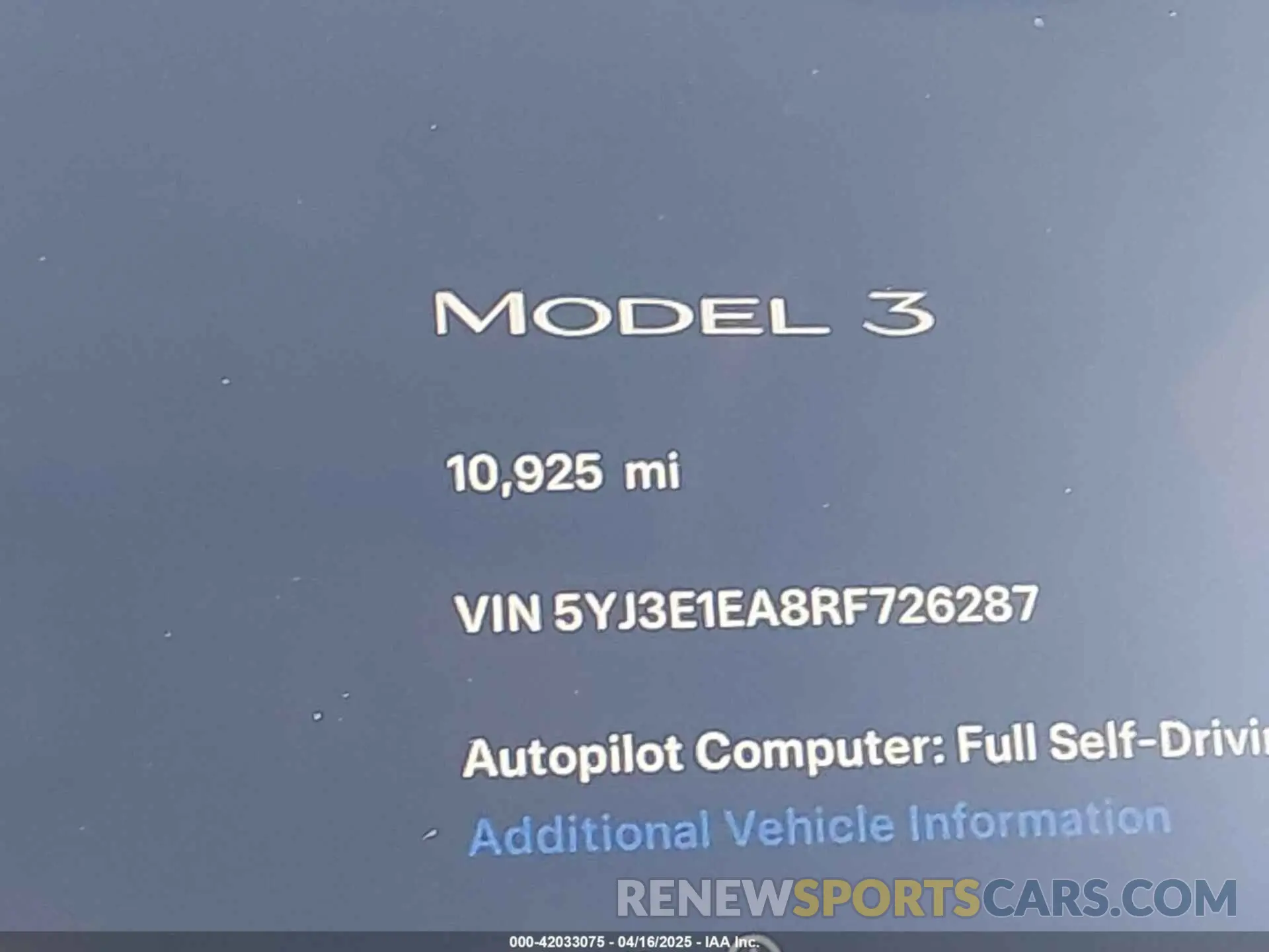 15 Photograph of a damaged car 5YJ3E1EA8RF726287 TESLA MODEL 3 2024