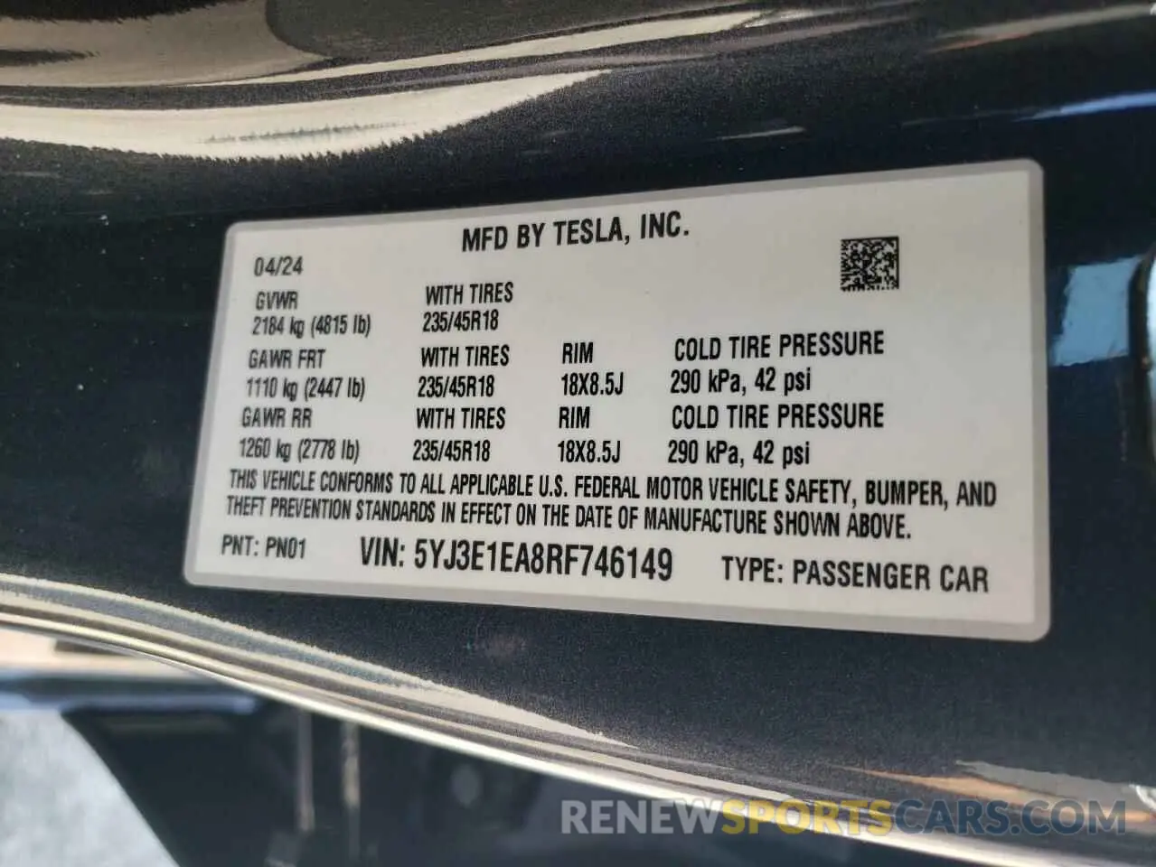 13 Photograph of a damaged car 5YJ3E1EA8RF746149 TESLA MODEL 3 2024