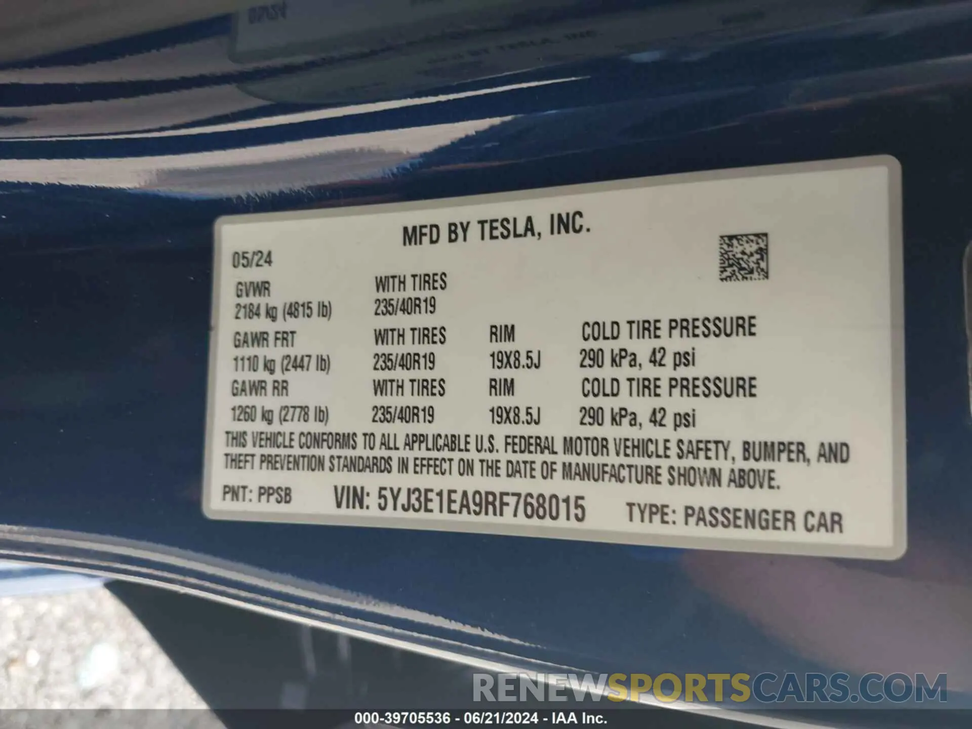 9 Photograph of a damaged car 5YJ3E1EA9RF768015 TESLA MODEL 3 2024