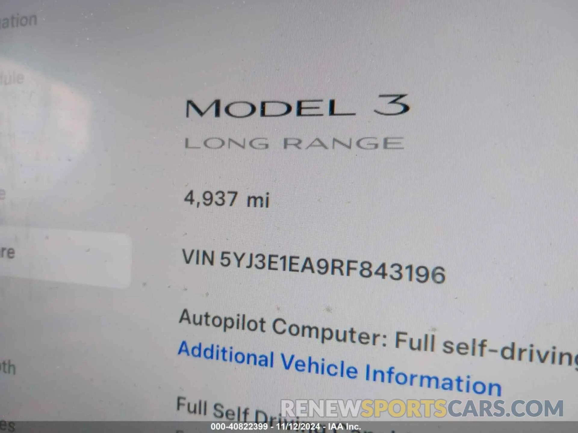 15 Photograph of a damaged car 5YJ3E1EA9RF843196 TESLA MODEL 3 2024