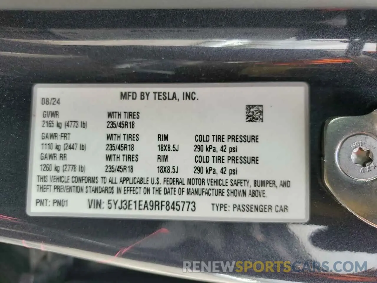 15 Photograph of a damaged car 5YJ3E1EA9RF845773 TESLA MODEL 3 2024