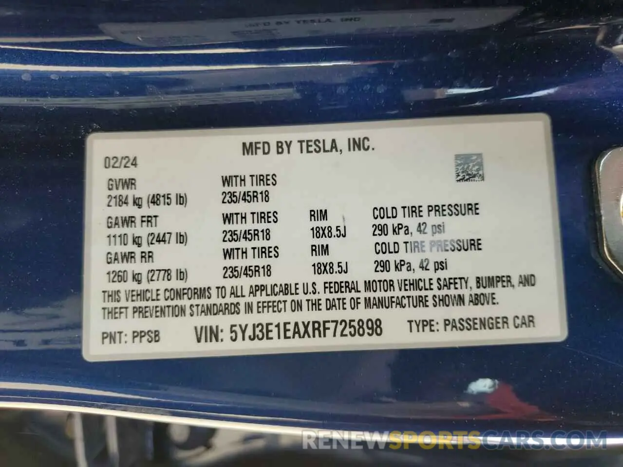 12 Photograph of a damaged car 5YJ3E1EAXRF725898 TESLA MODEL 3 2024