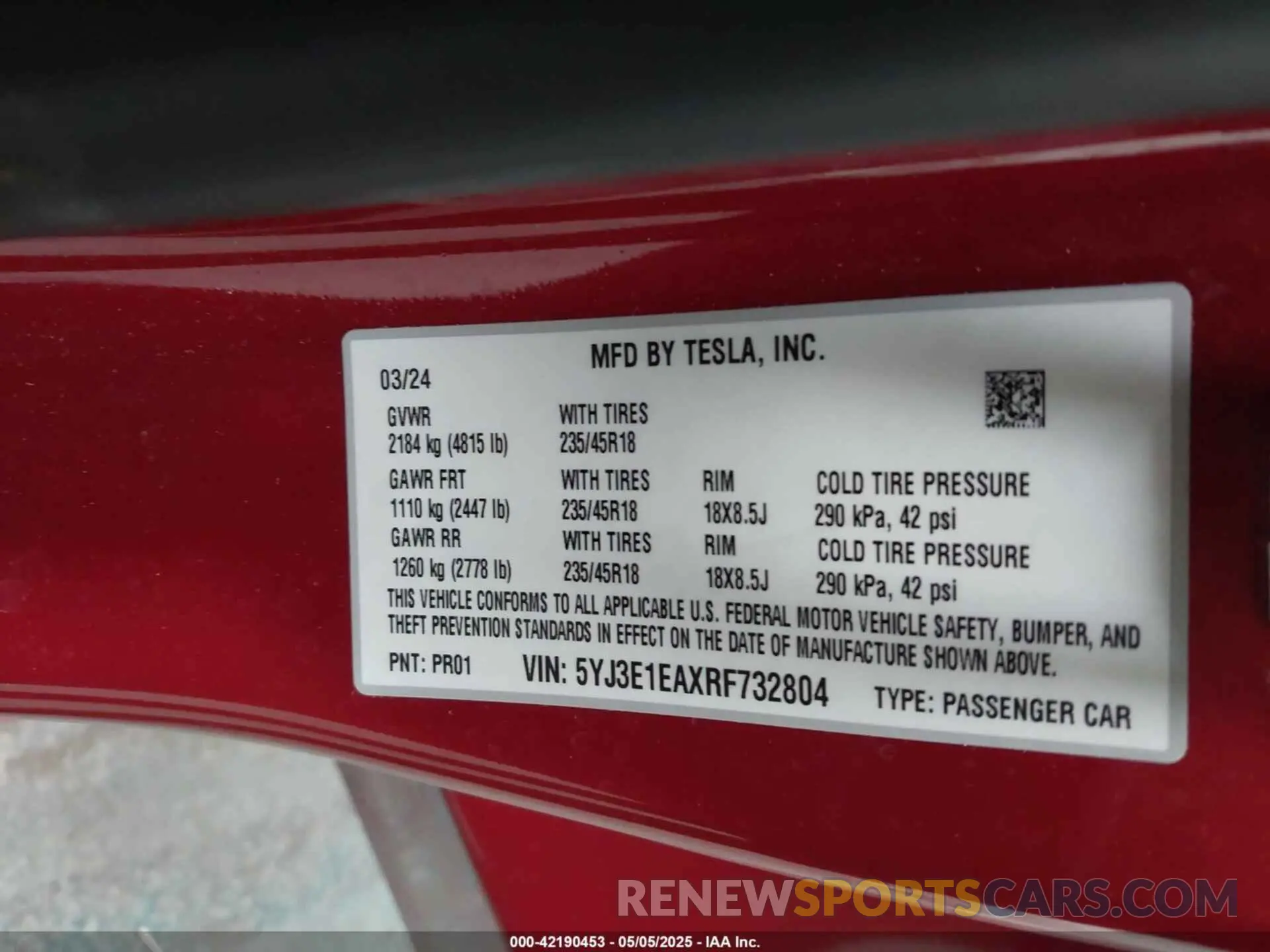 9 Photograph of a damaged car 5YJ3E1EAXRF732804 TESLA MODEL 3 2024