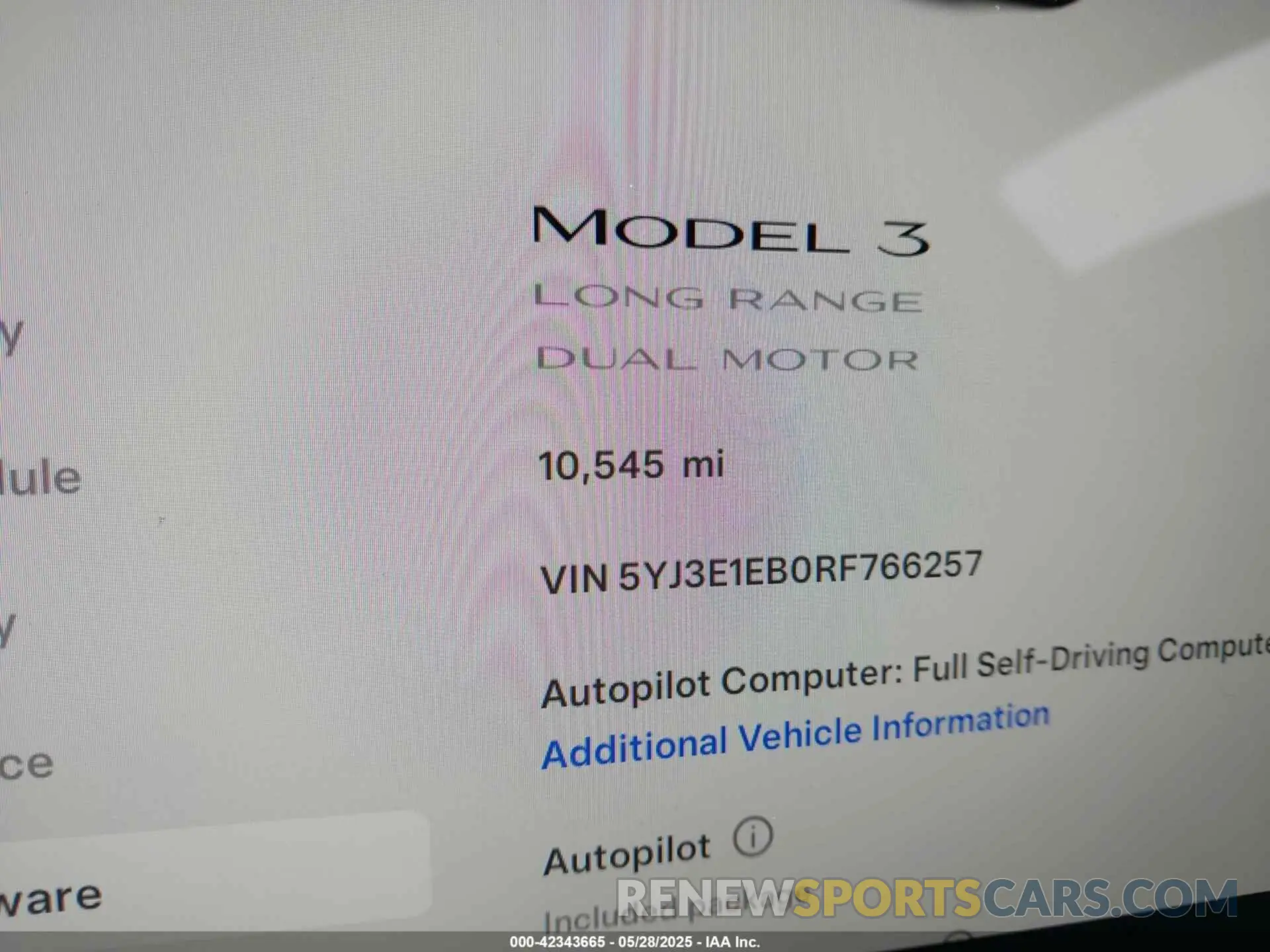 15 Photograph of a damaged car 5YJ3E1EB0RF766257 TESLA MODEL 3 2024
