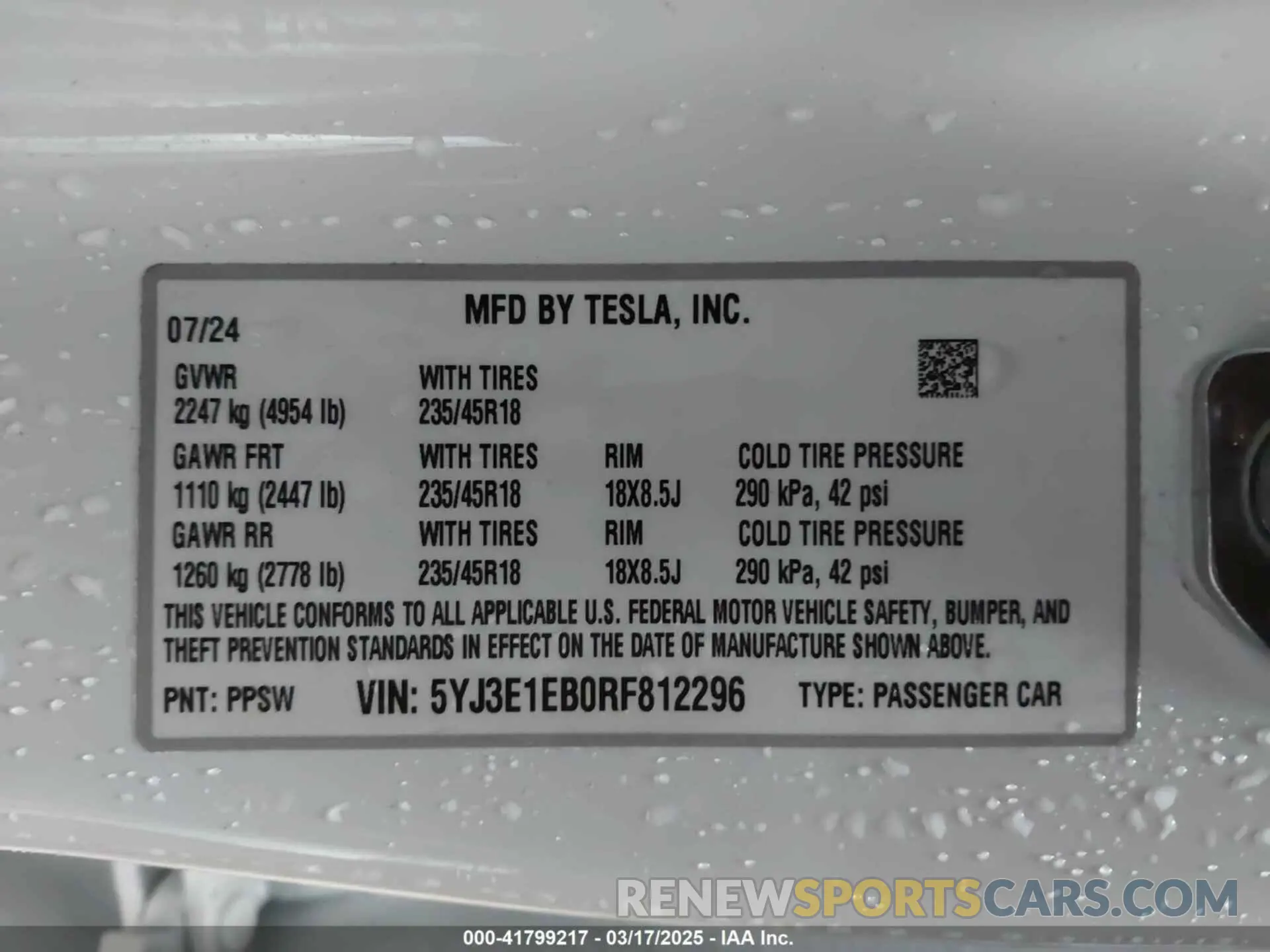 9 Photograph of a damaged car 5YJ3E1EB0RF812296 TESLA MODEL 3 2024