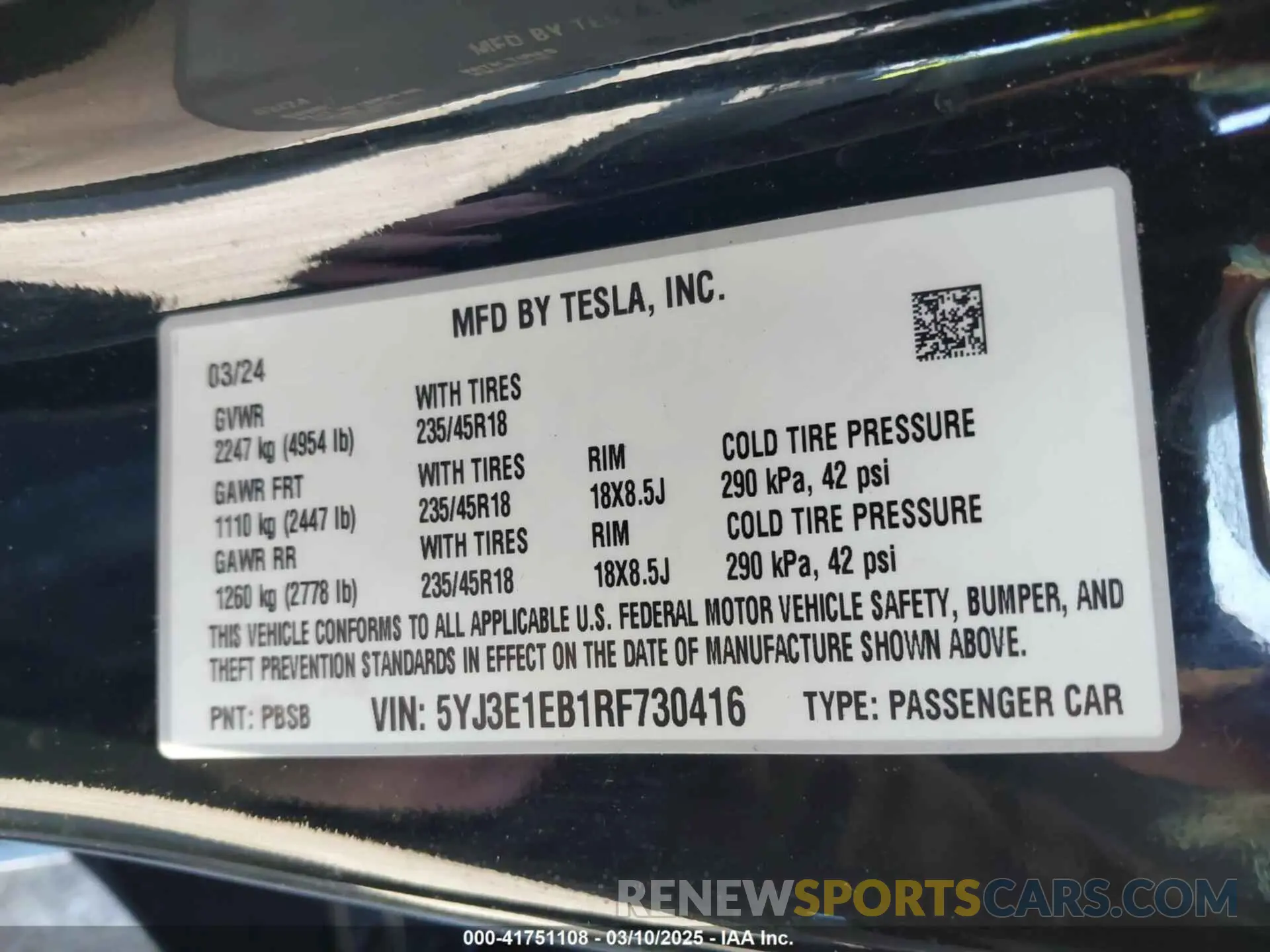 9 Photograph of a damaged car 5YJ3E1EB1RF730416 TESLA MODEL 3 2024