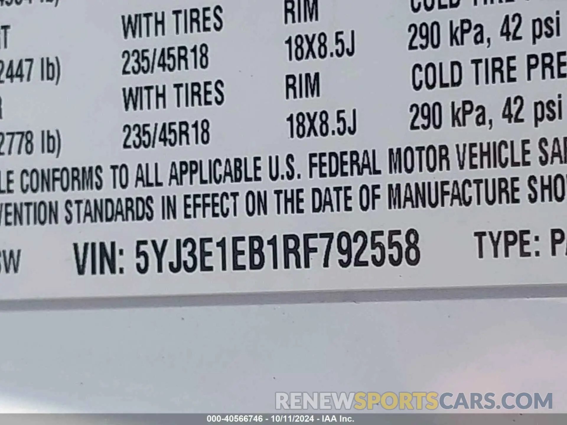 9 Photograph of a damaged car 5YJ3E1EB1RF792558 TESLA MODEL 3 2024