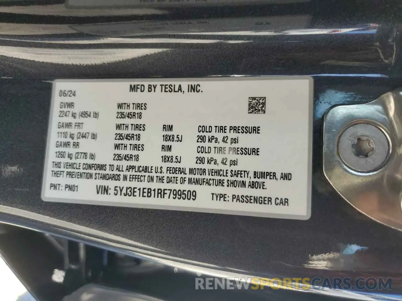 14 Photograph of a damaged car 5YJ3E1EB1RF799509 TESLA MODEL 3 2024