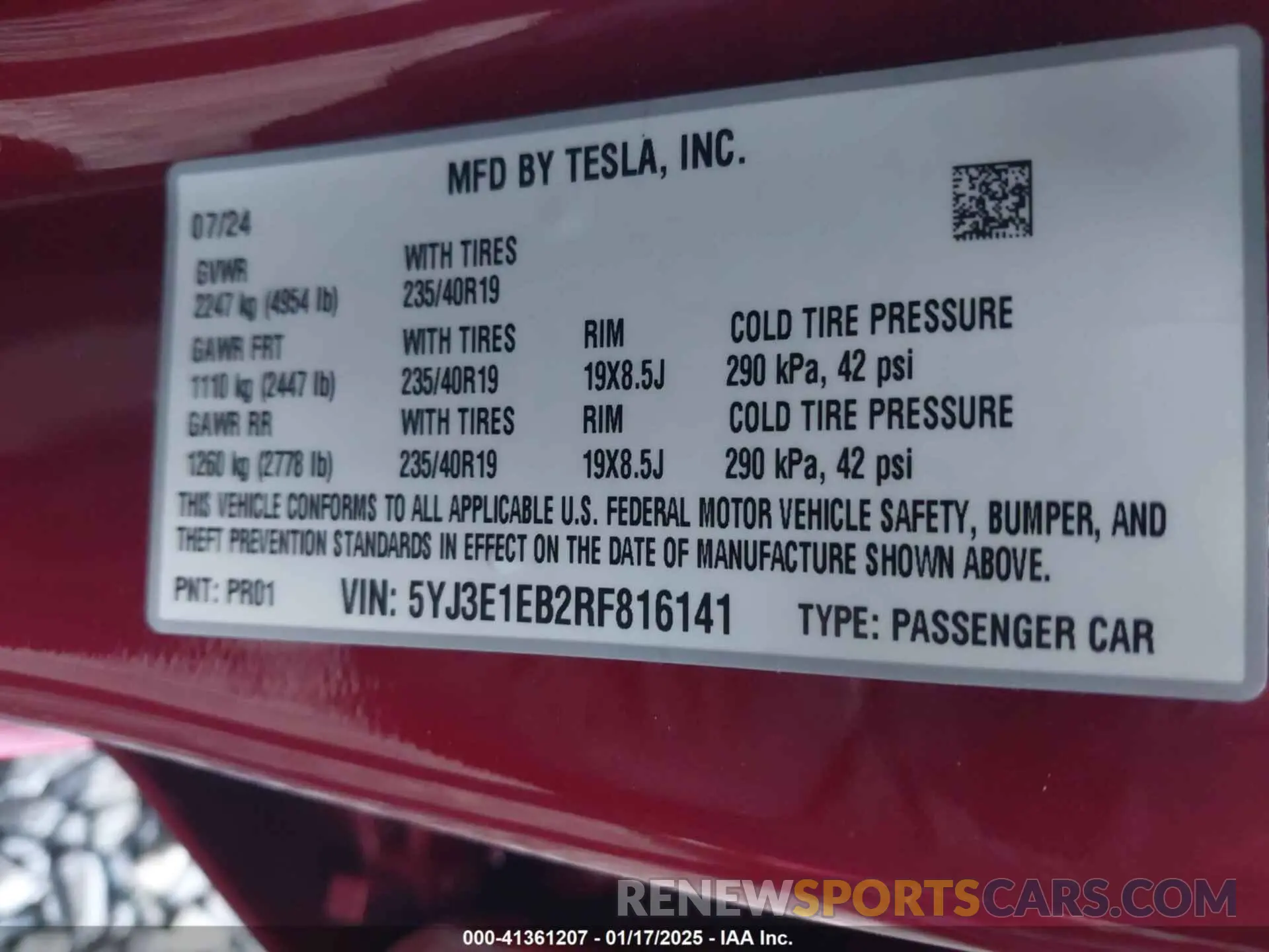 9 Photograph of a damaged car 5YJ3E1EB2RF816141 TESLA MODEL 3 2024