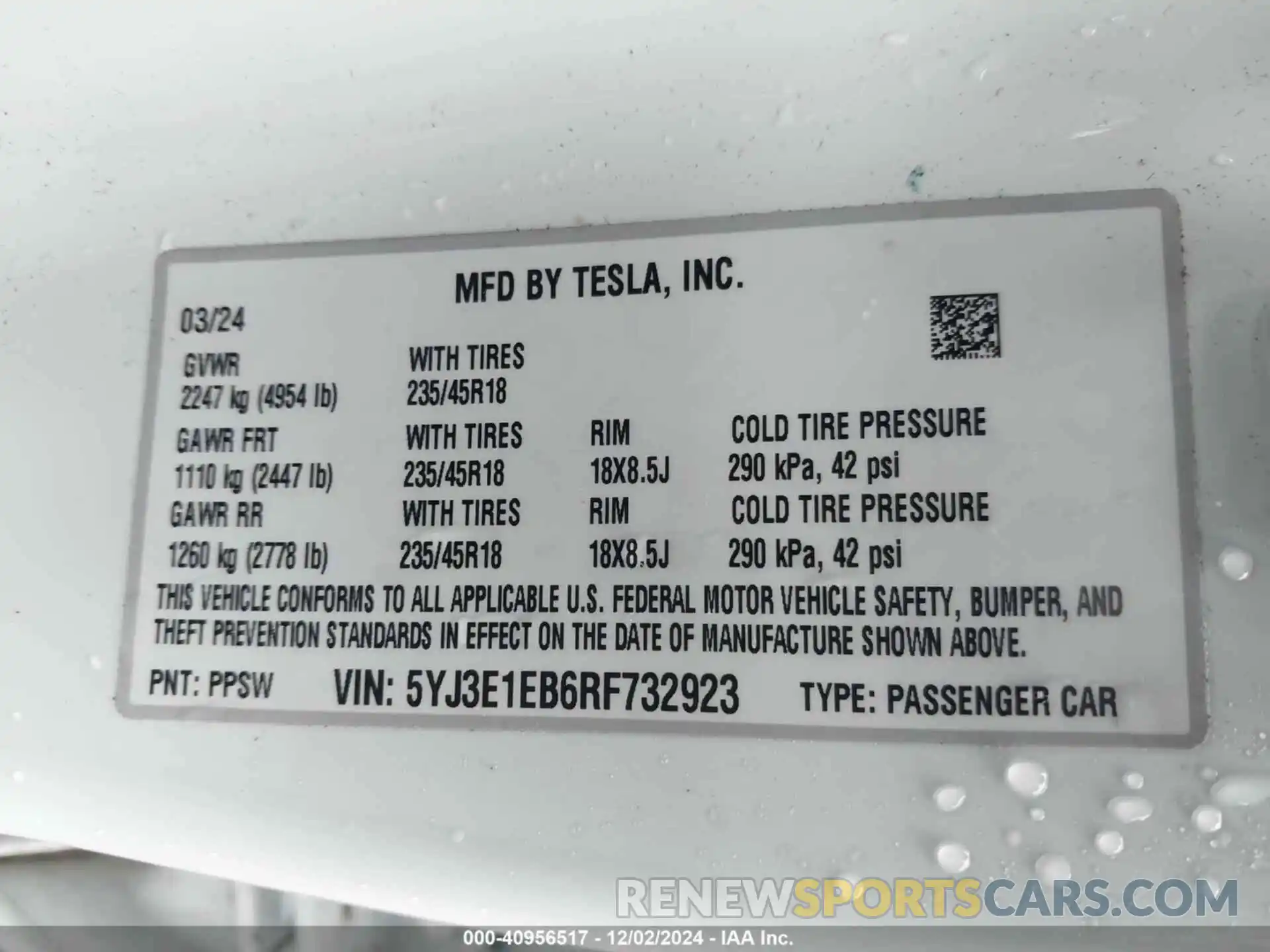 9 Photograph of a damaged car 5YJ3E1EB6RF732923 TESLA MODEL 3 2024