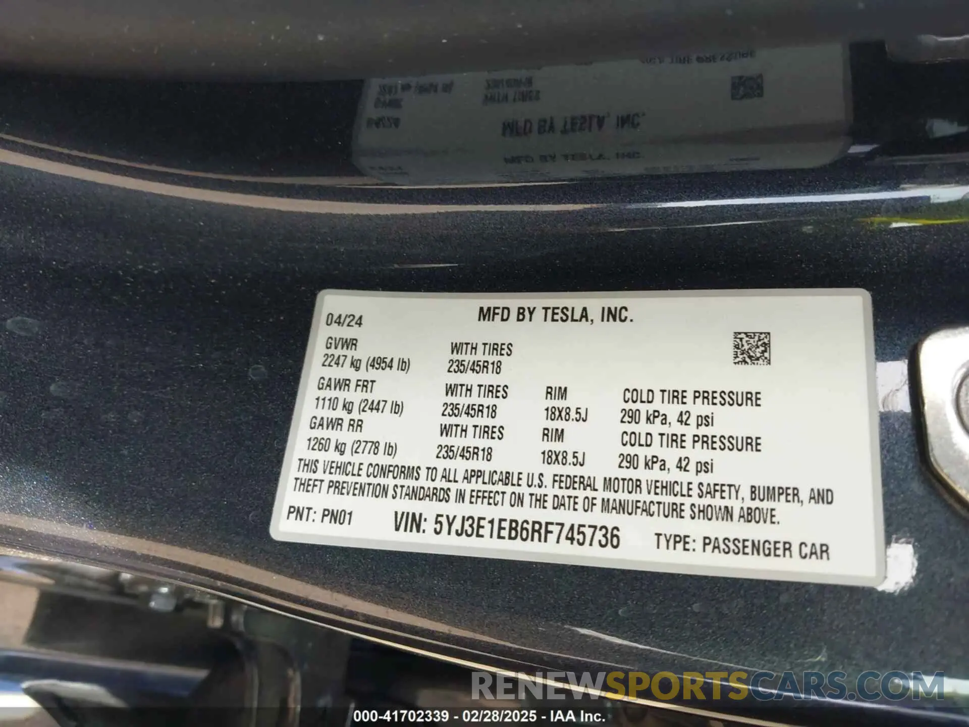 9 Photograph of a damaged car 5YJ3E1EB6RF745736 TESLA MODEL 3 2024