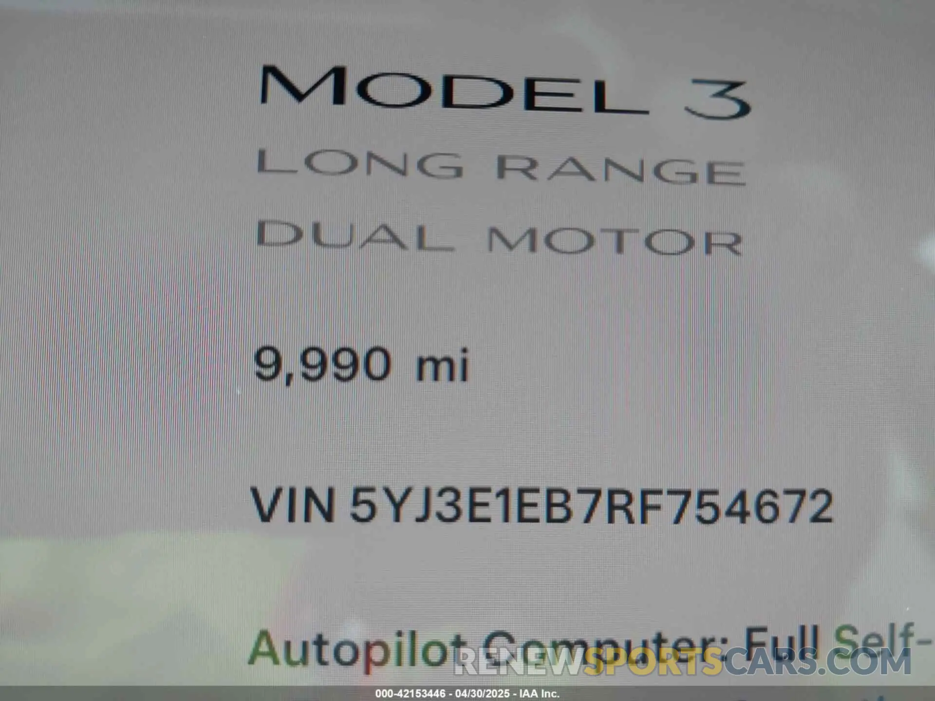 15 Photograph of a damaged car 5YJ3E1EB7RF754672 TESLA MODEL 3 2024