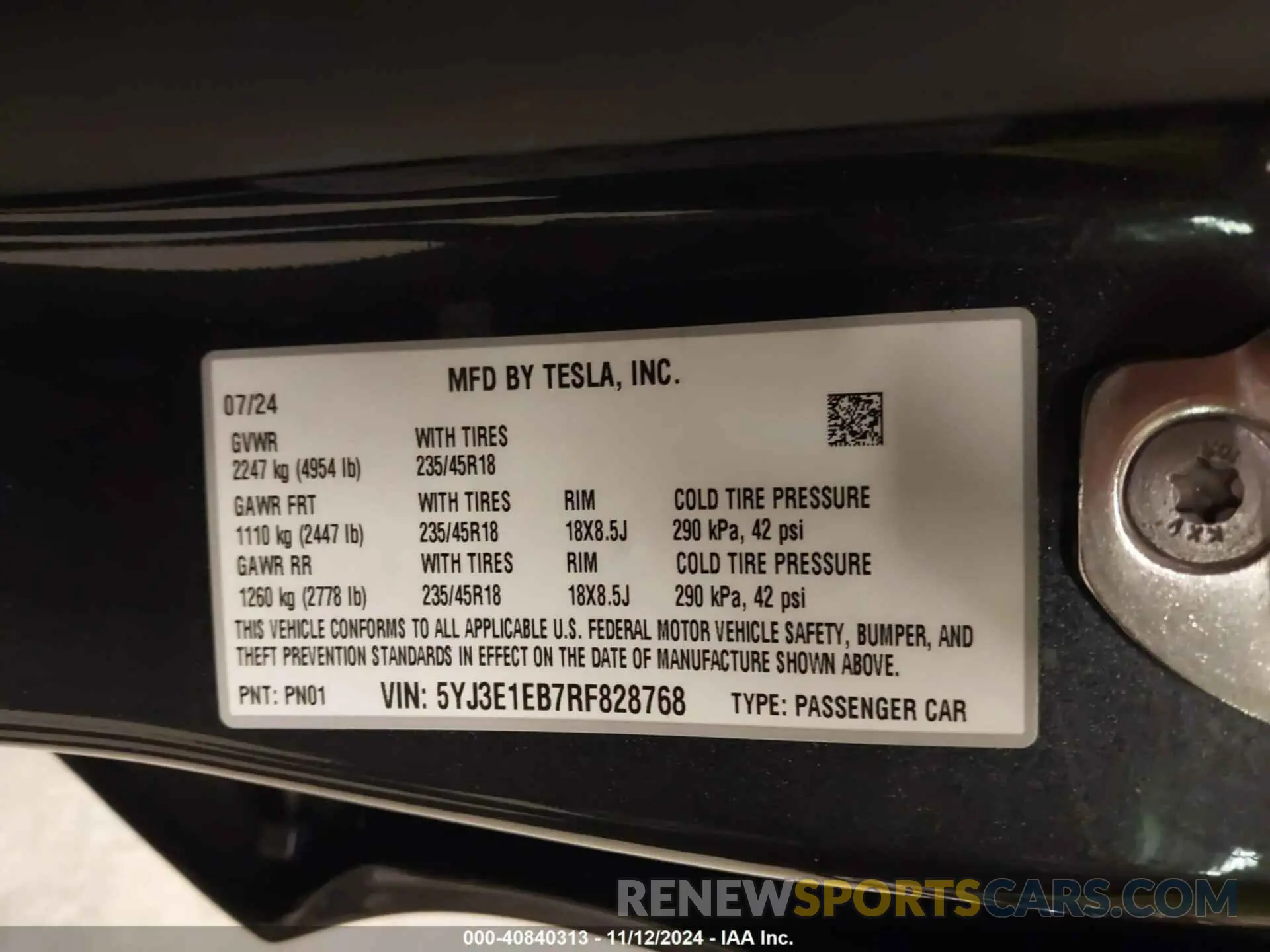 9 Photograph of a damaged car 5YJ3E1EB7RF828768 TESLA MODEL 3 2024
