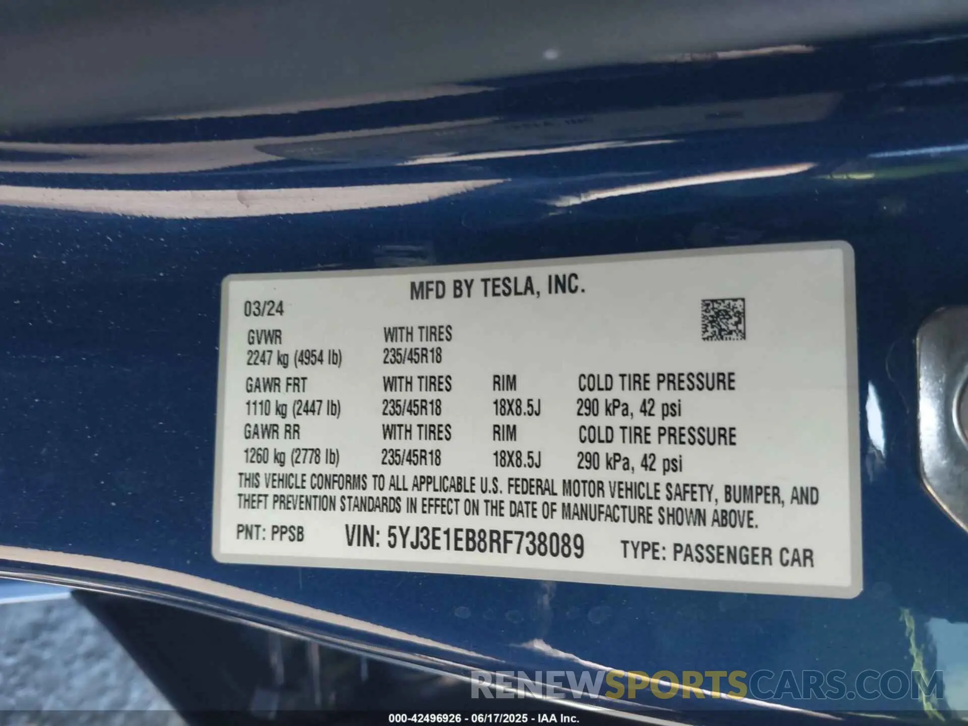 9 Photograph of a damaged car 5YJ3E1EB8RF738089 TESLA MODEL 3 2024