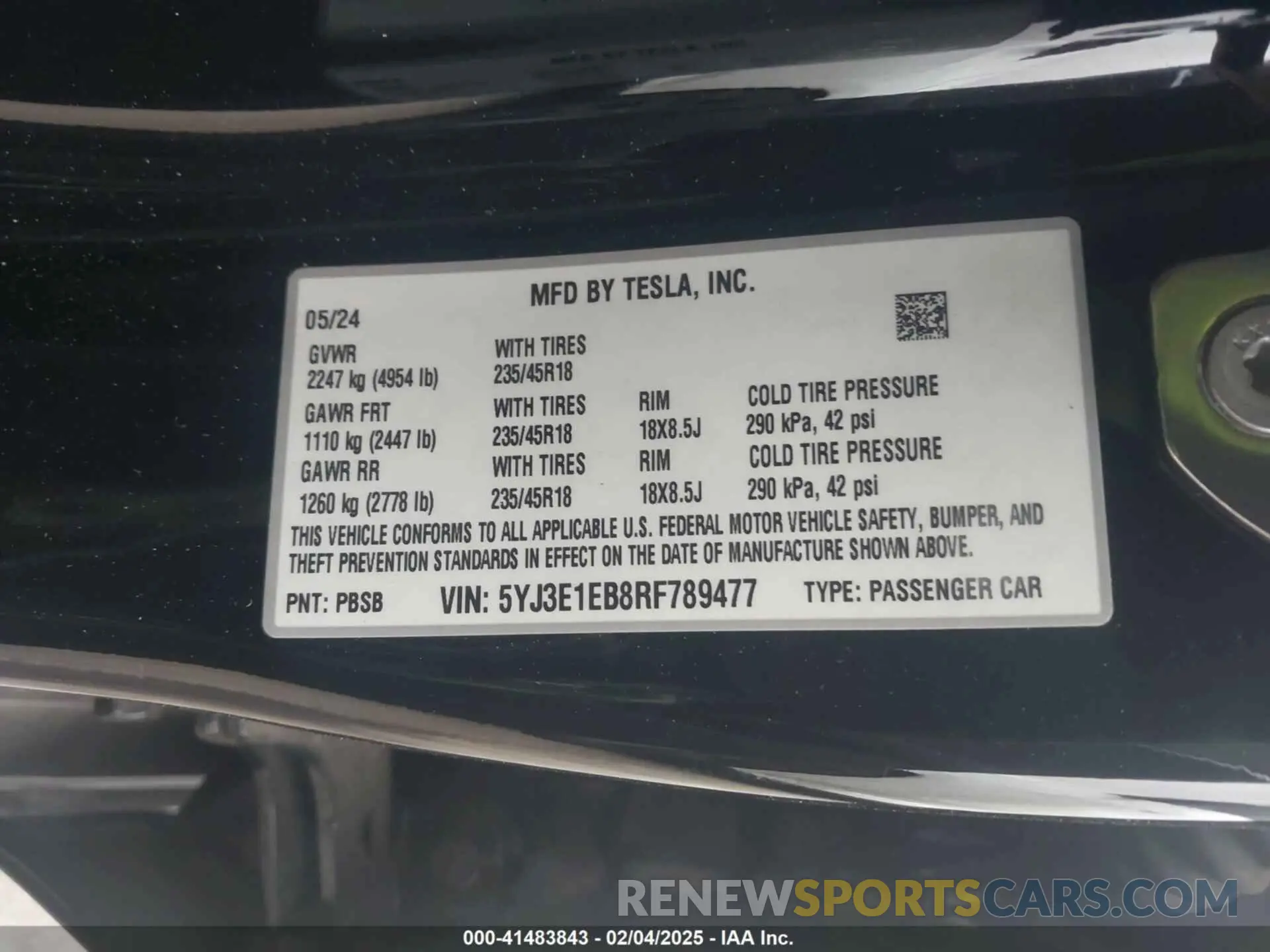 9 Photograph of a damaged car 5YJ3E1EB8RF789477 TESLA MODEL 3 2024