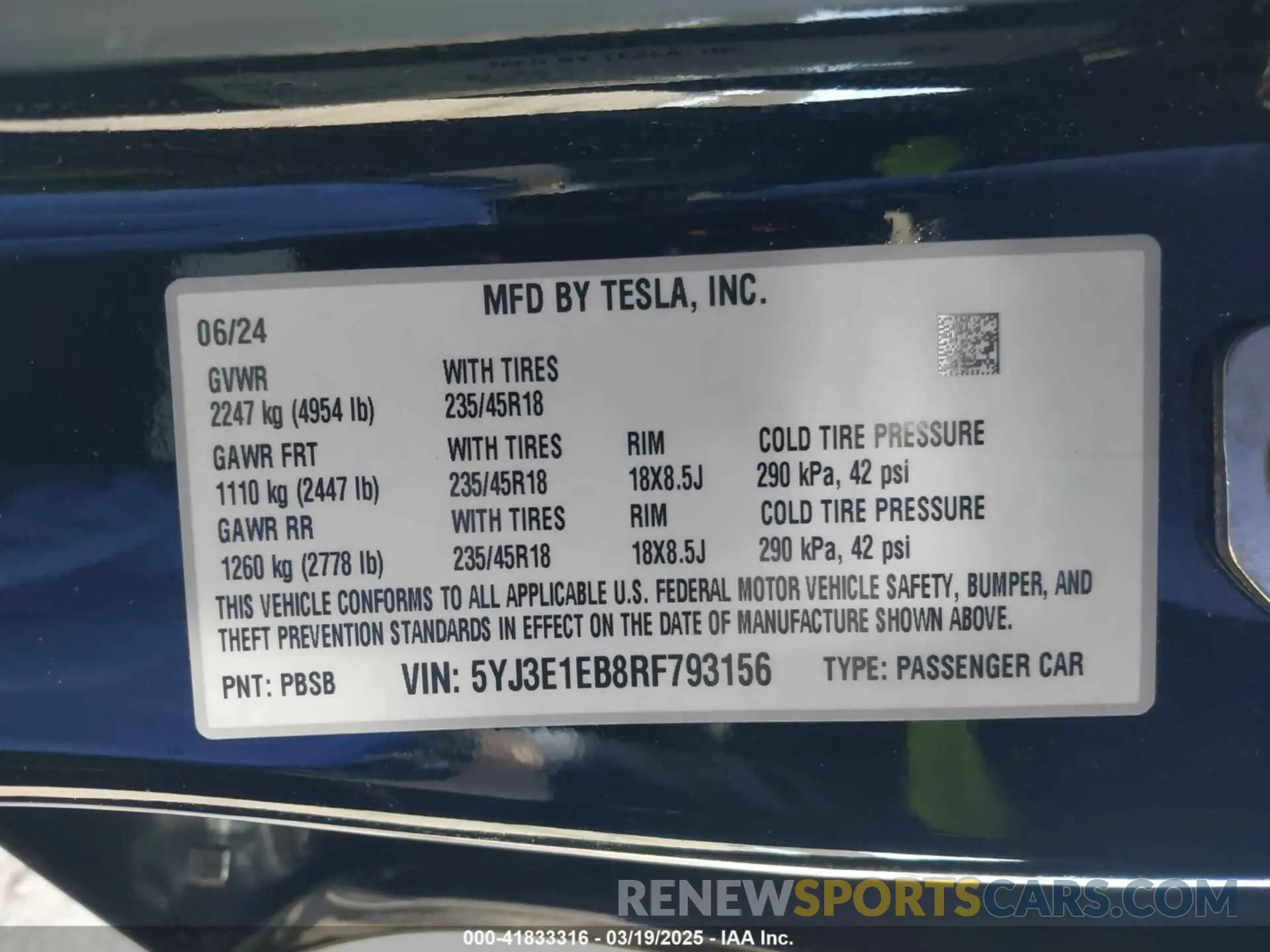 9 Photograph of a damaged car 5YJ3E1EB8RF793156 TESLA MODEL 3 2024