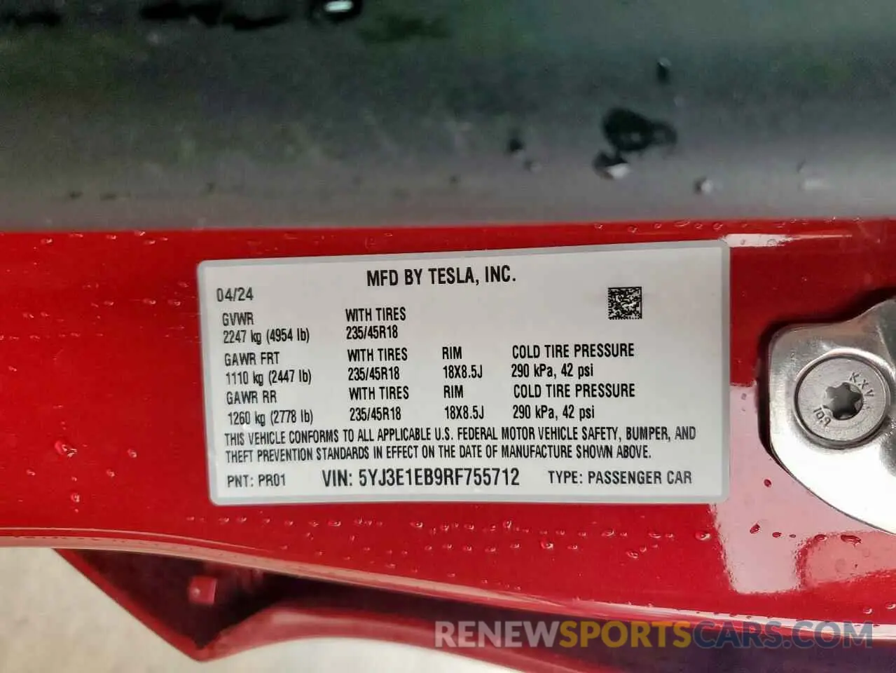 13 Photograph of a damaged car 5YJ3E1EB9RF755712 TESLA MODEL 3 2024