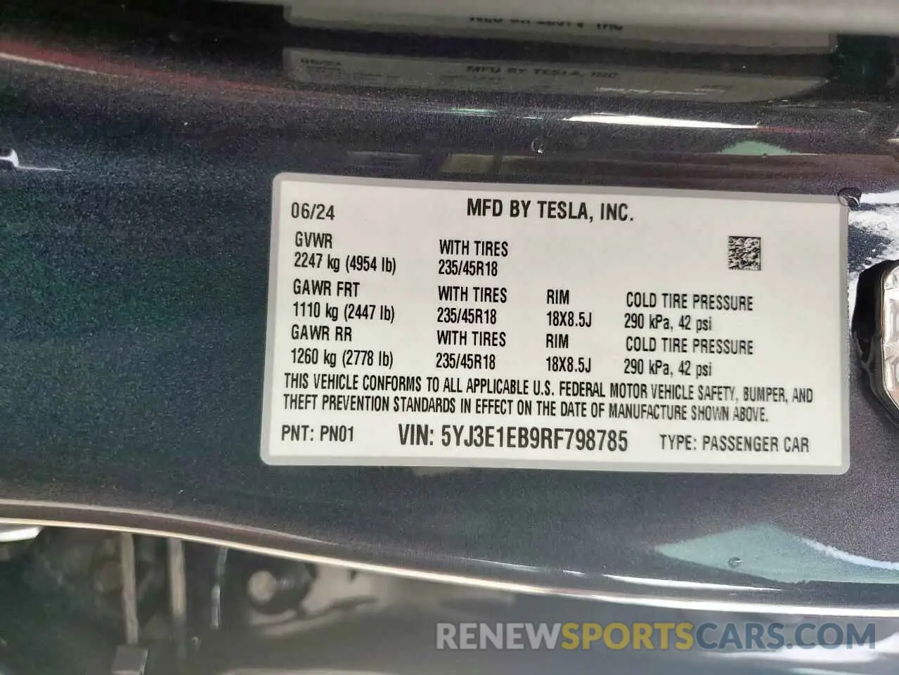12 Photograph of a damaged car 5YJ3E1EB9RF798785 TESLA MODEL 3 2024