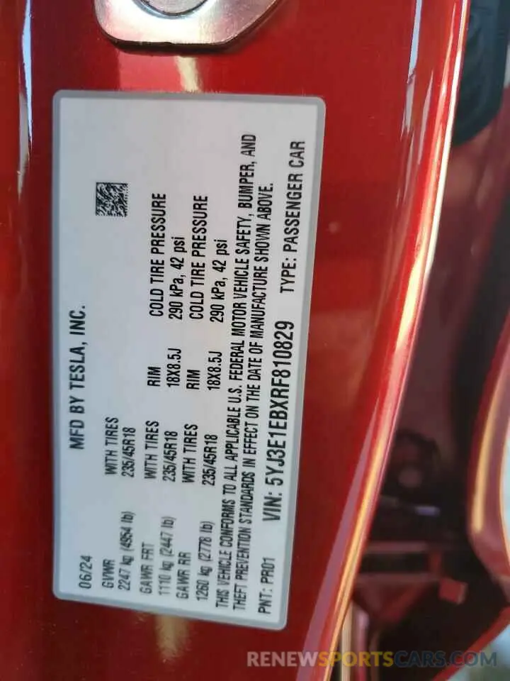 13 Photograph of a damaged car 5YJ3E1EBXRF810829 TESLA MODEL 3 2024
