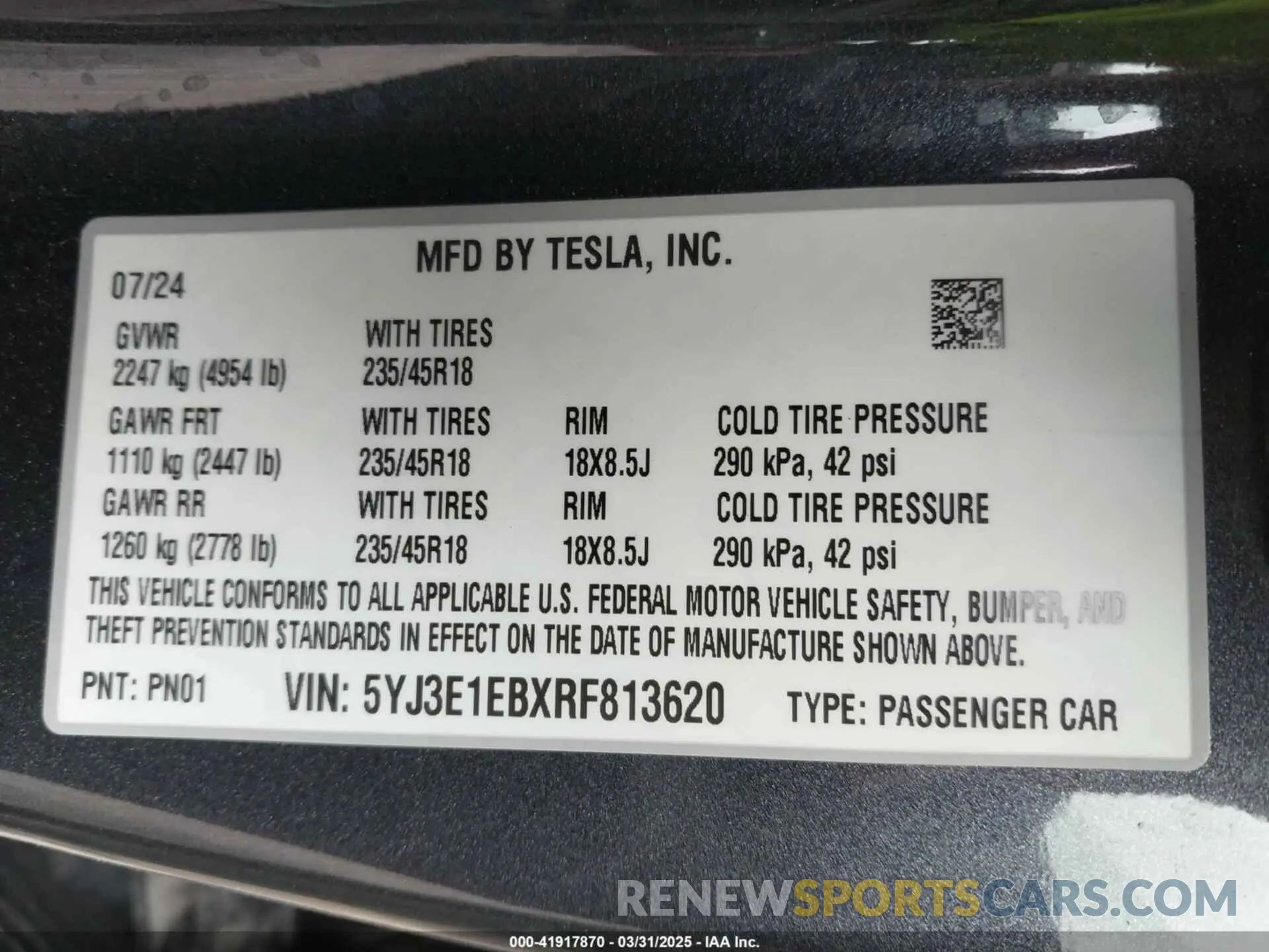 9 Photograph of a damaged car 5YJ3E1EBXRF813620 TESLA MODEL 3 2024