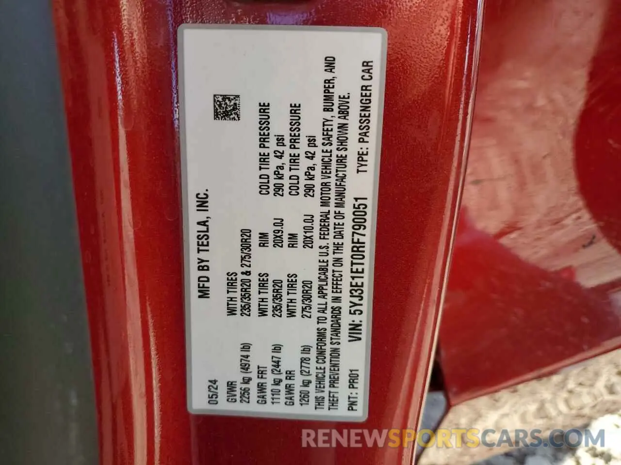 12 Photograph of a damaged car 5YJ3E1ET0RF790051 TESLA MODEL 3 2024