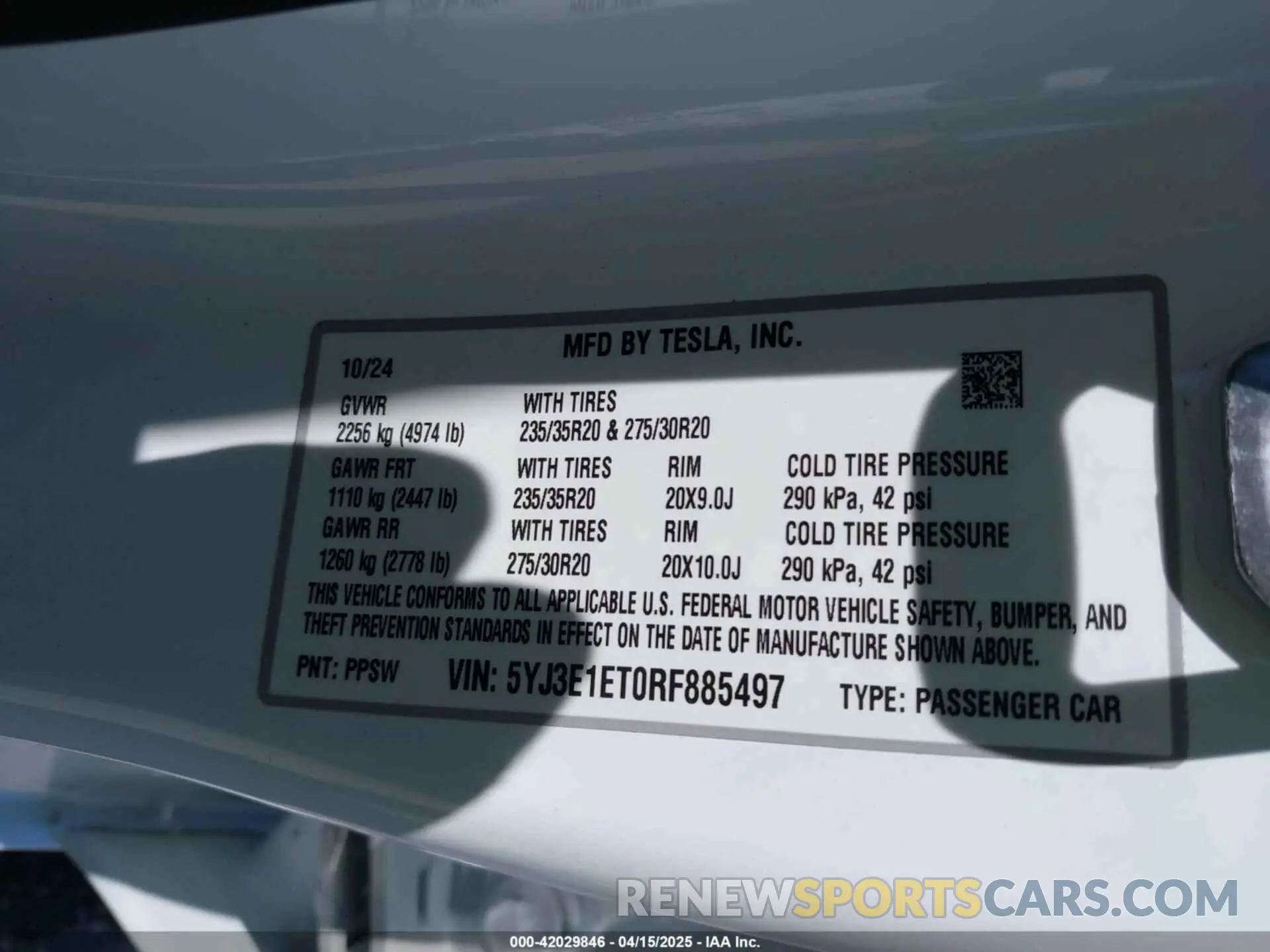 9 Photograph of a damaged car 5YJ3E1ET0RF885497 TESLA MODEL 3 2024