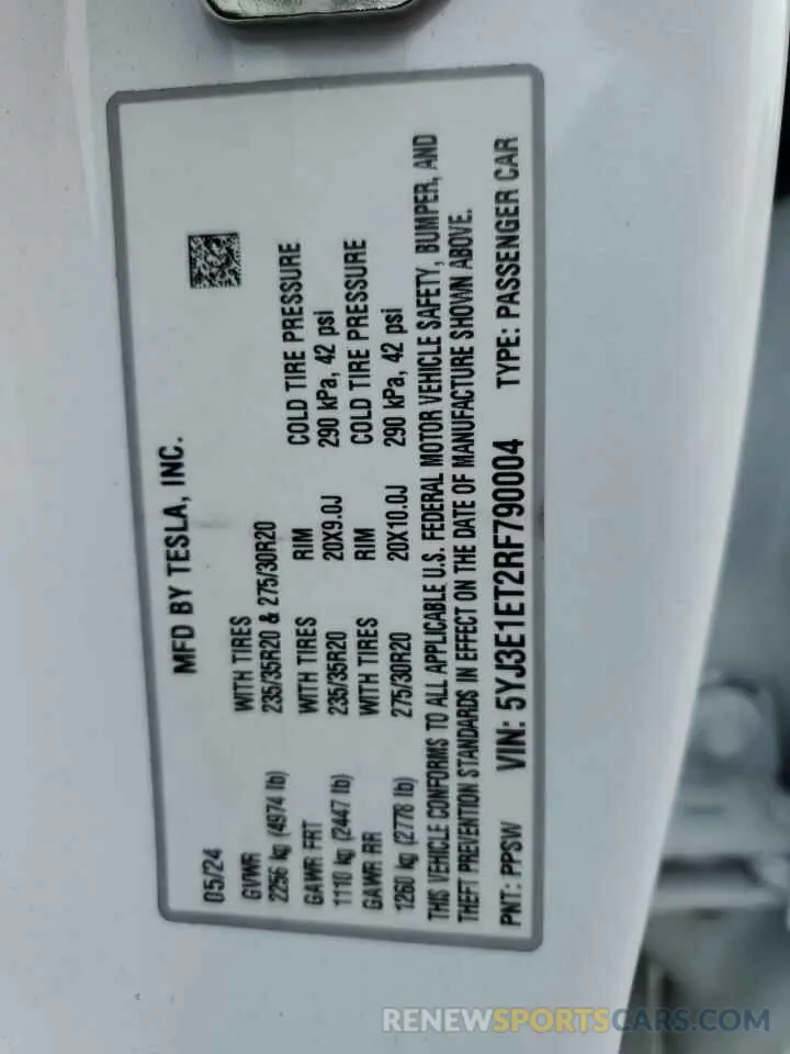 14 Photograph of a damaged car 5YJ3E1ET2RF790004 TESLA MODEL 3 2024
