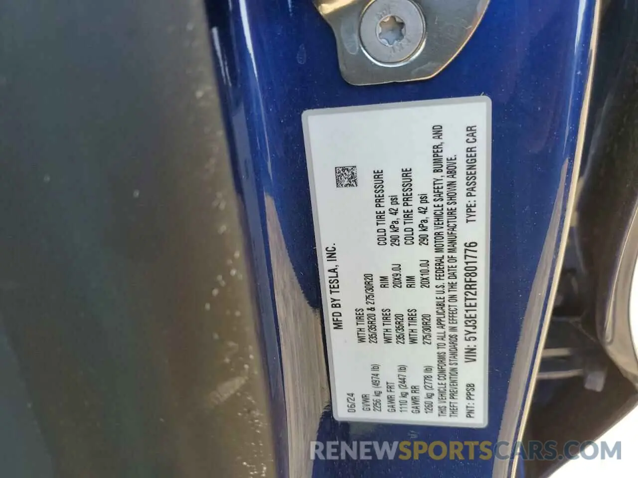 12 Photograph of a damaged car 5YJ3E1ET2RF801776 TESLA MODEL 3 2024