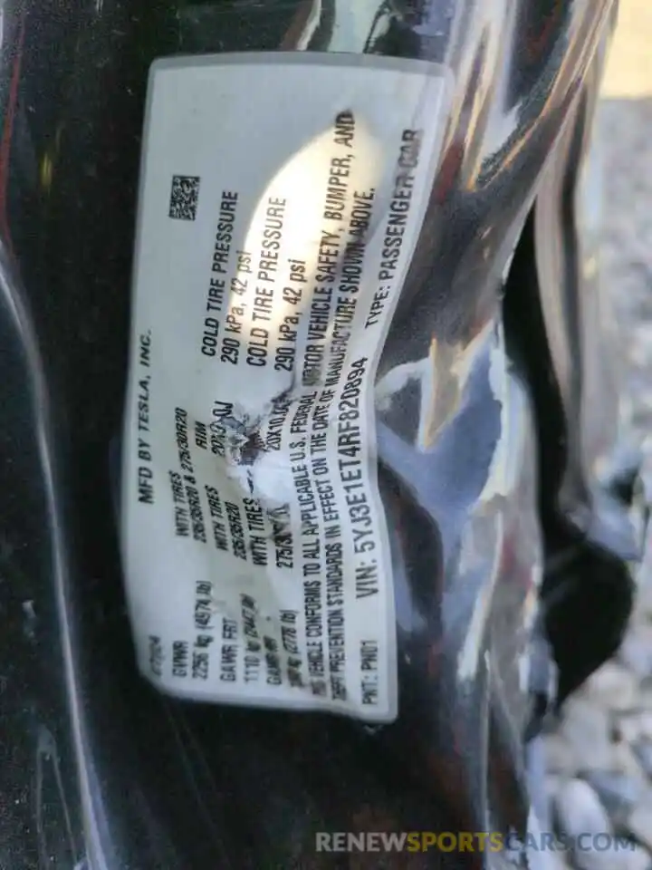 13 Photograph of a damaged car 5YJ3E1ET4RF820894 TESLA MODEL 3 2024