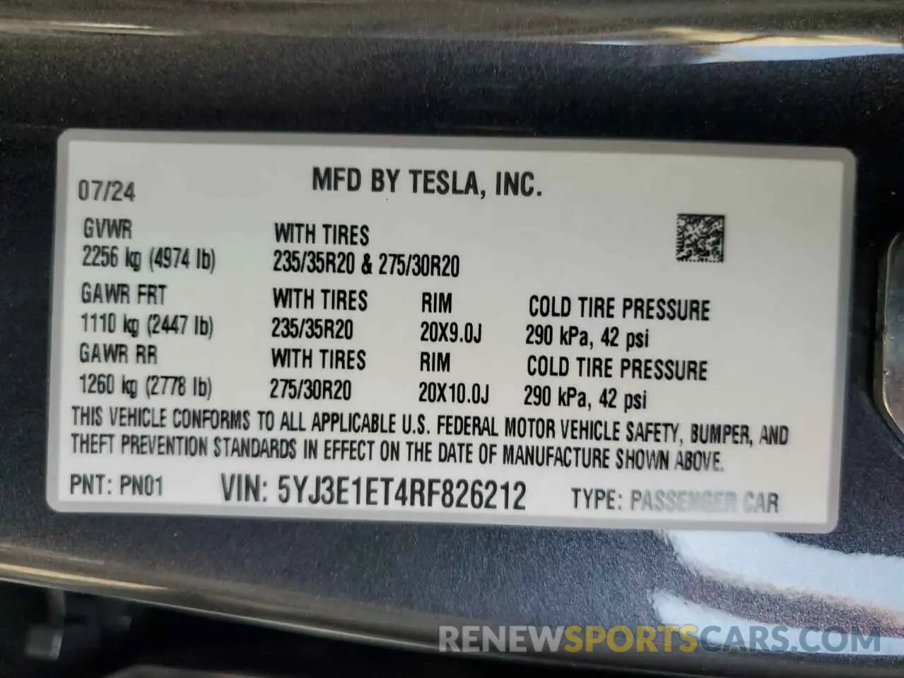 12 Photograph of a damaged car 5YJ3E1ET4RF826212 TESLA MODEL 3 2024