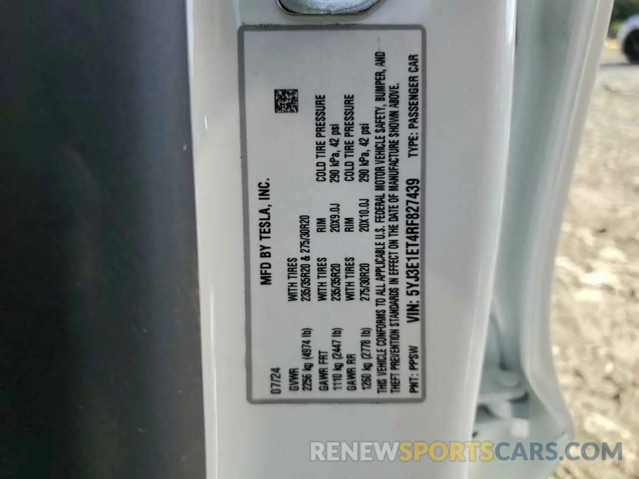 12 Photograph of a damaged car 5YJ3E1ET4RF827439 TESLA MODEL 3 2024