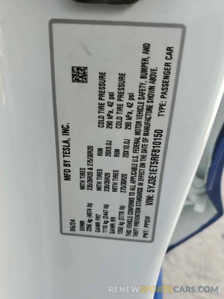 13 Photograph of a damaged car 5YJ3E1ET5RF810150 TESLA MODEL 3 2024