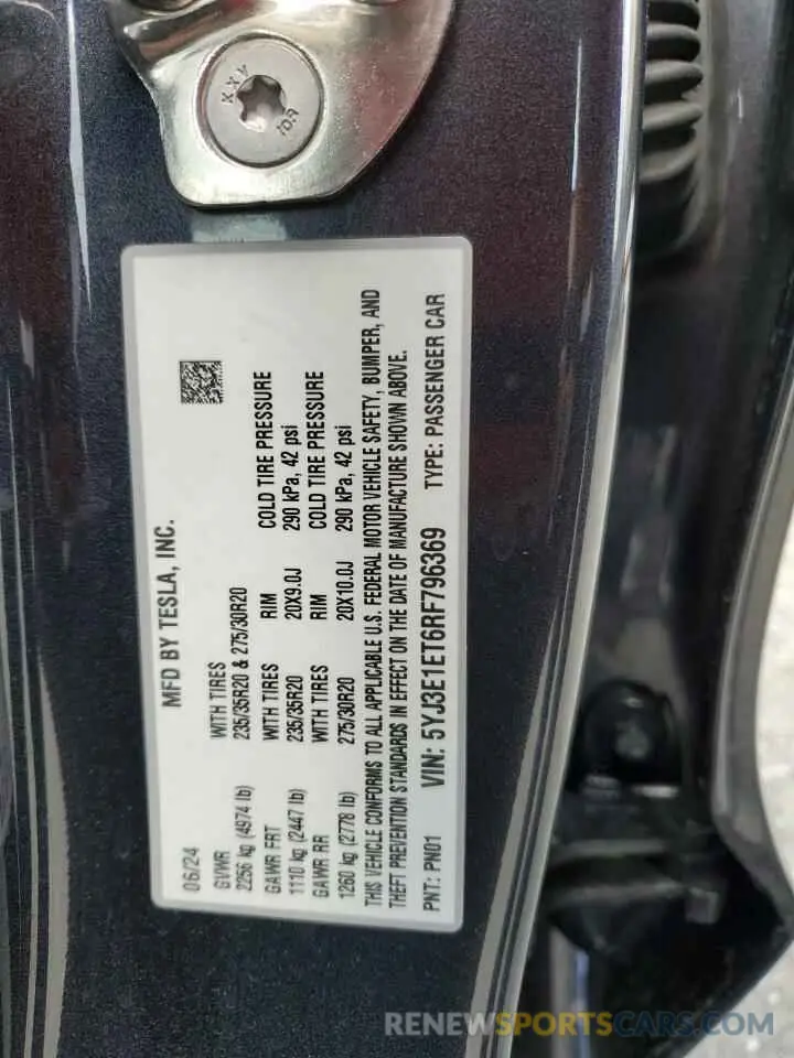 13 Photograph of a damaged car 5YJ3E1ET6RF796369 TESLA MODEL 3 2024