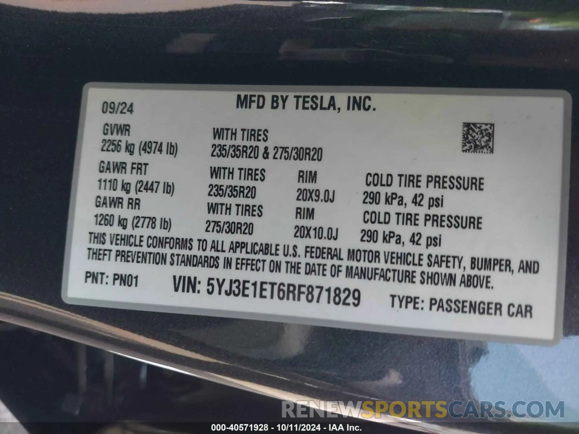 9 Photograph of a damaged car 5YJ3E1ET6RF871829 TESLA MODEL 3 2024