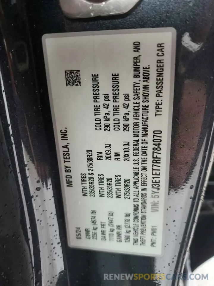 13 Photograph of a damaged car 5YJ3E1ET7RF784070 TESLA MODEL 3 2024